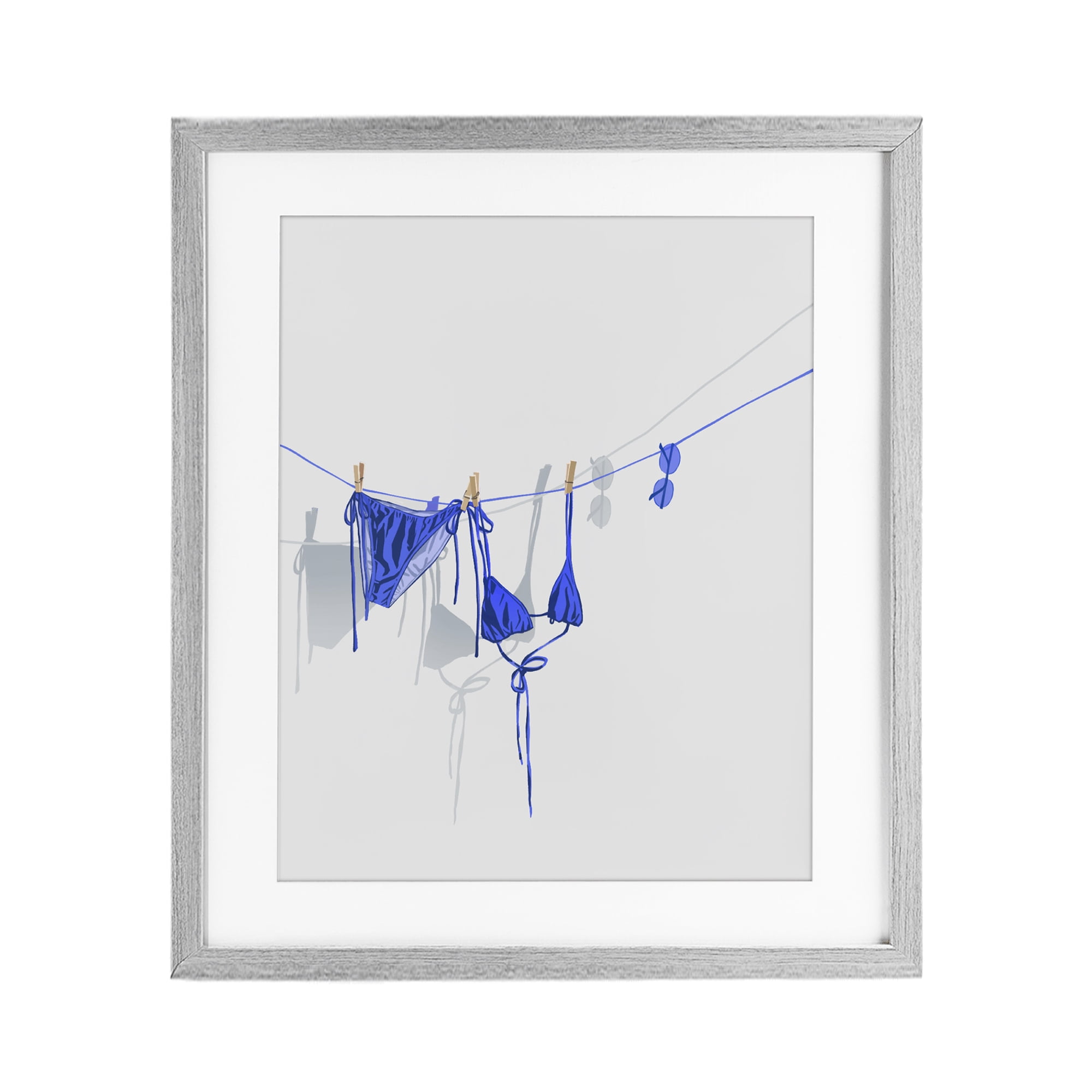 Stupell Industries Blue Bikini on Clothesline Gray Framed Print Under Glass, design by Ziwei Li