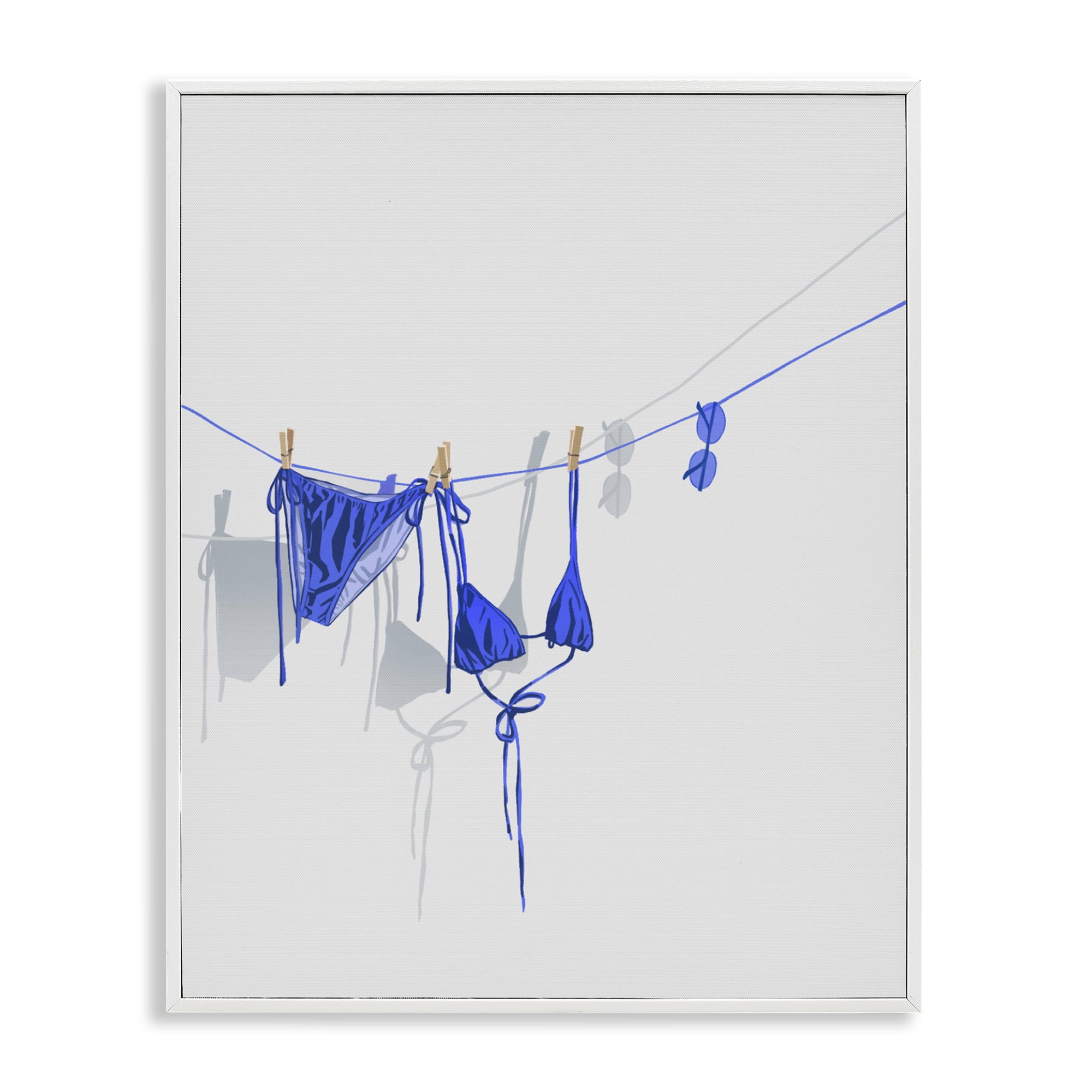 Stupell Industries Blue Bikini on Clothesline White Framed Giclee Art, design by Ziwei Li
