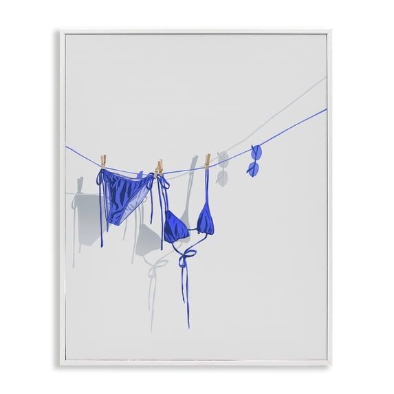 Stupell Industries Contemporary Blue Bikini on Clothesline White Framed Giclee Art, 11 x 14, by Ziwei Li