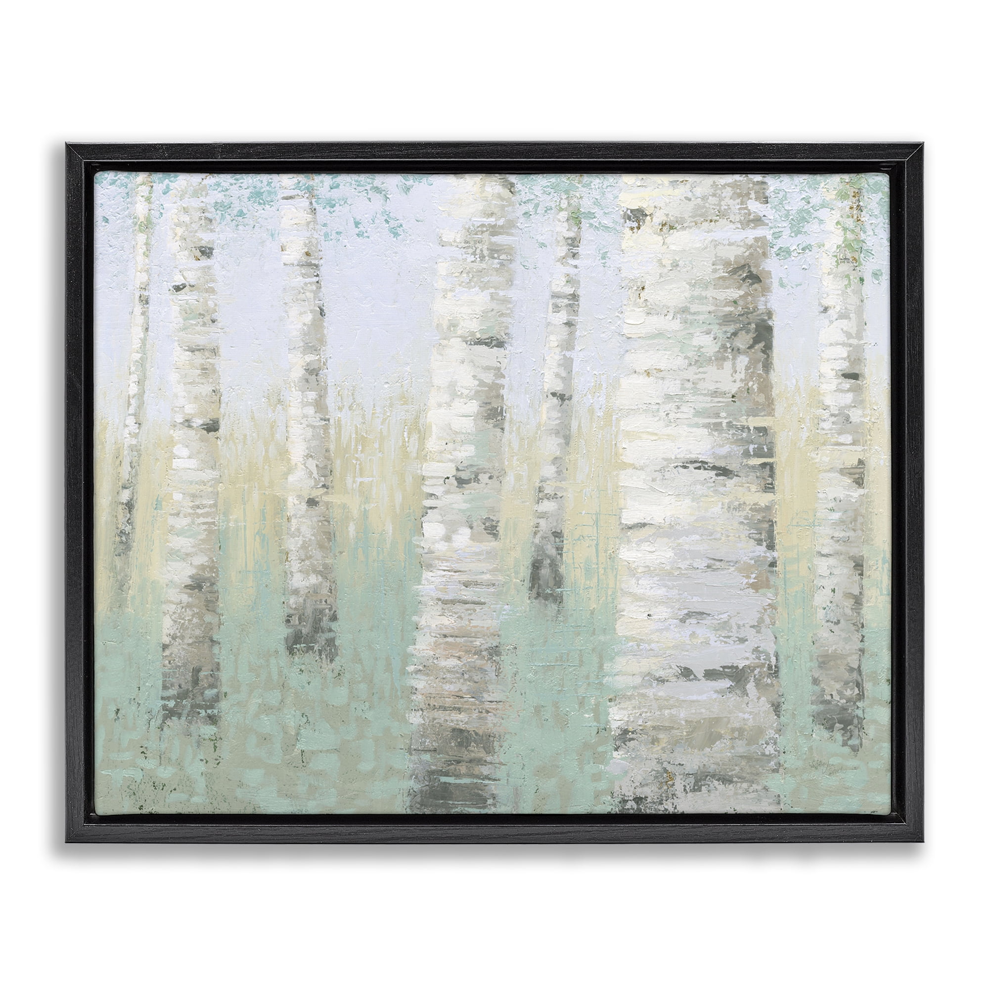 Stupell Industries Blue Birch Forest Landscape & Nature Painting Black Floater Framed Canvas Art Print Wall Art, 31 x 25