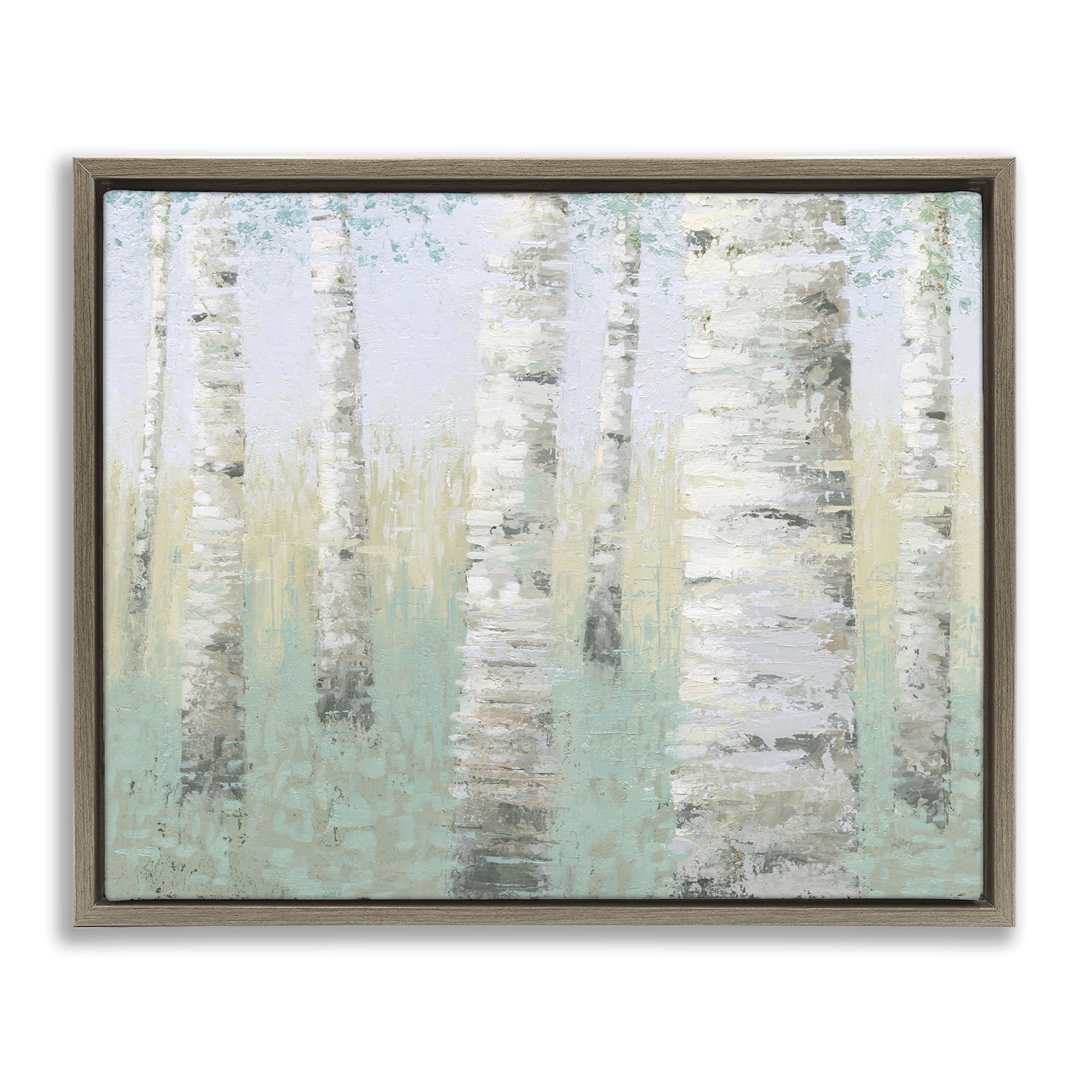 Stupell Industries Blue Birch Forest Landscape & Nature Painting Brown Floater Framed Canvas Art Print Wall Art, 21 x 17