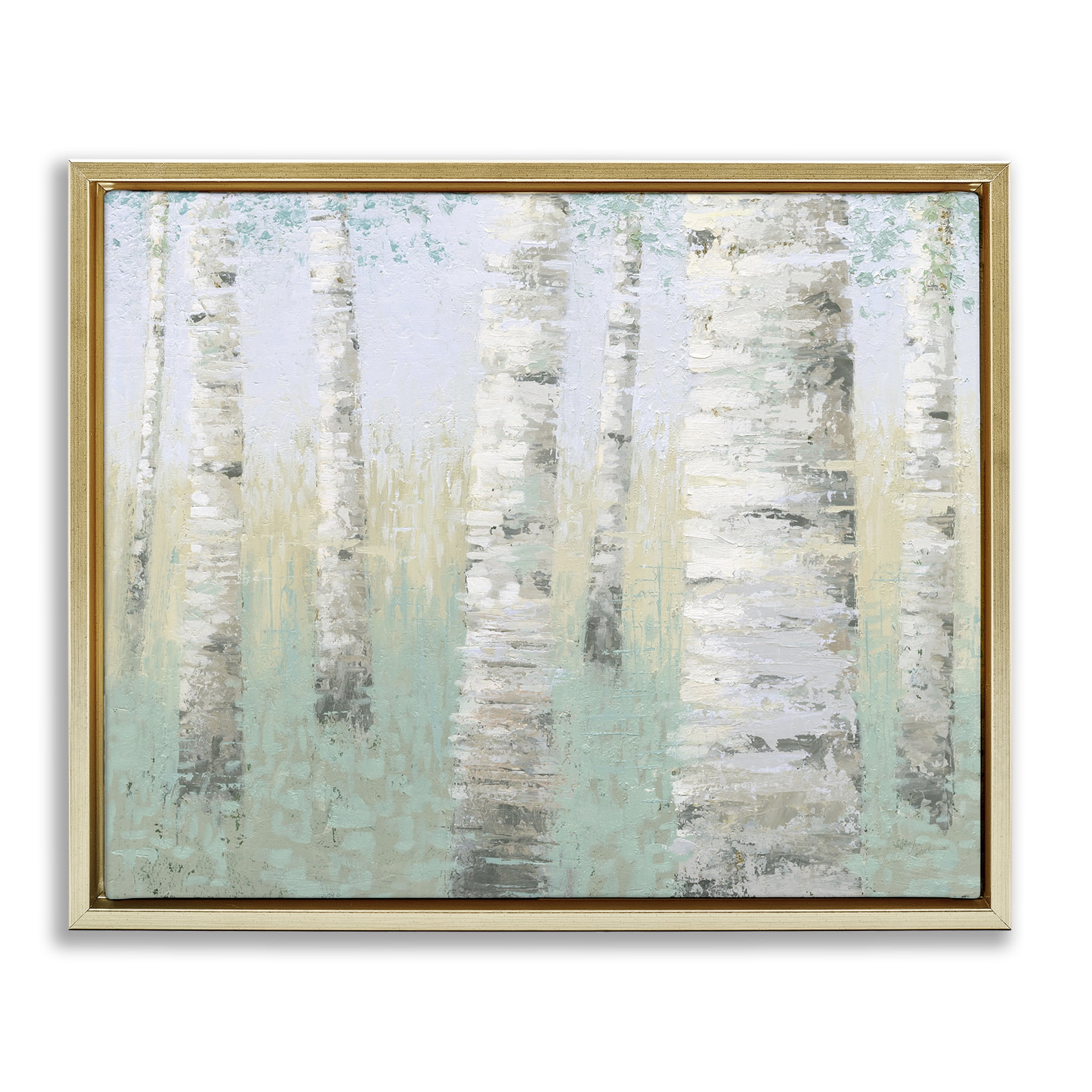 Stupell Industries Blue Birch Forest Landscape & Nature Painting Gold Floater Framed Canvas Art Print Wall Art, 21 x 17