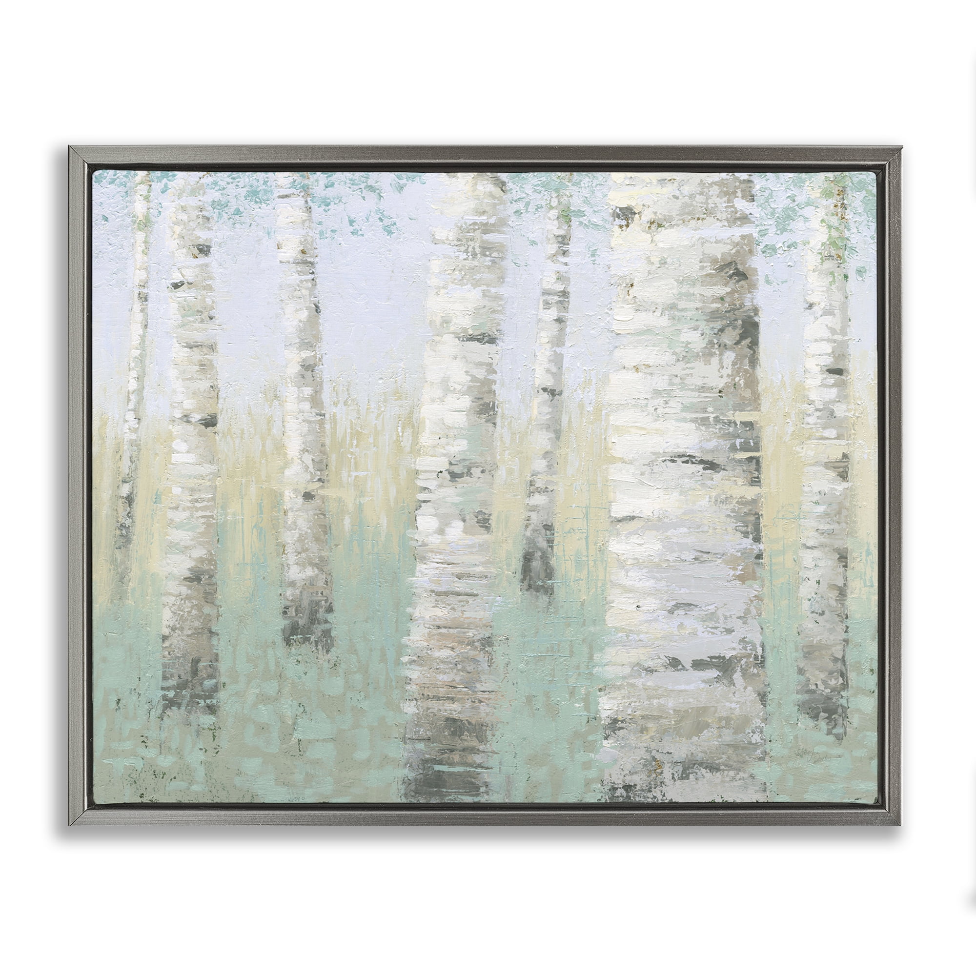 Stupell Industries Blue Birch Forest Landscape & Nature Painting Gray Floater Framed Canvas Art Print Wall Art, 21 x 17