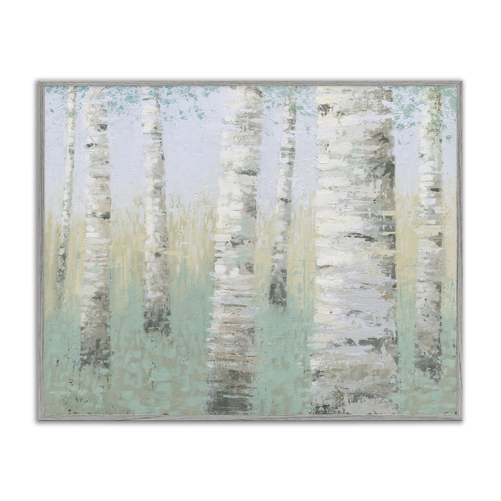 Stupell Industries Blue Birch Forest Landscape & Nature Painting Gray Framed Art Print Wall Art, 30 x 24