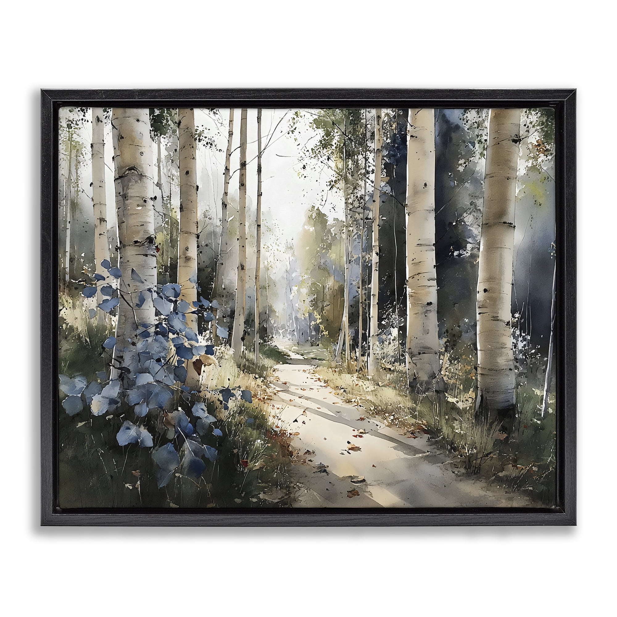 Stupell Industries Blue Birch Sunlit Forest Black Framed Floater Canvas Wall Art, design by Franklyn Gregory