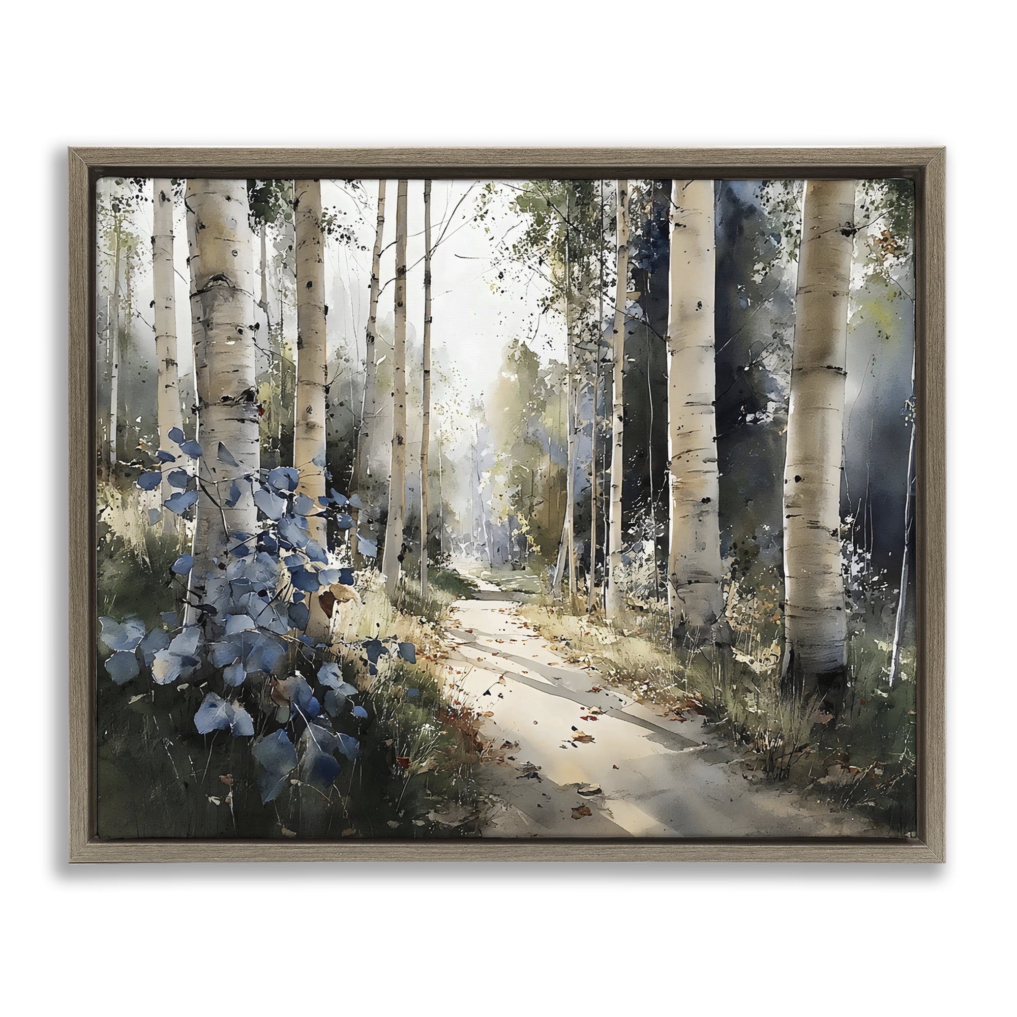 Stupell Industries Blue Birch Sunlit Forest Brown Framed Floater Canvas Wall Art, design by Franklyn Gregory