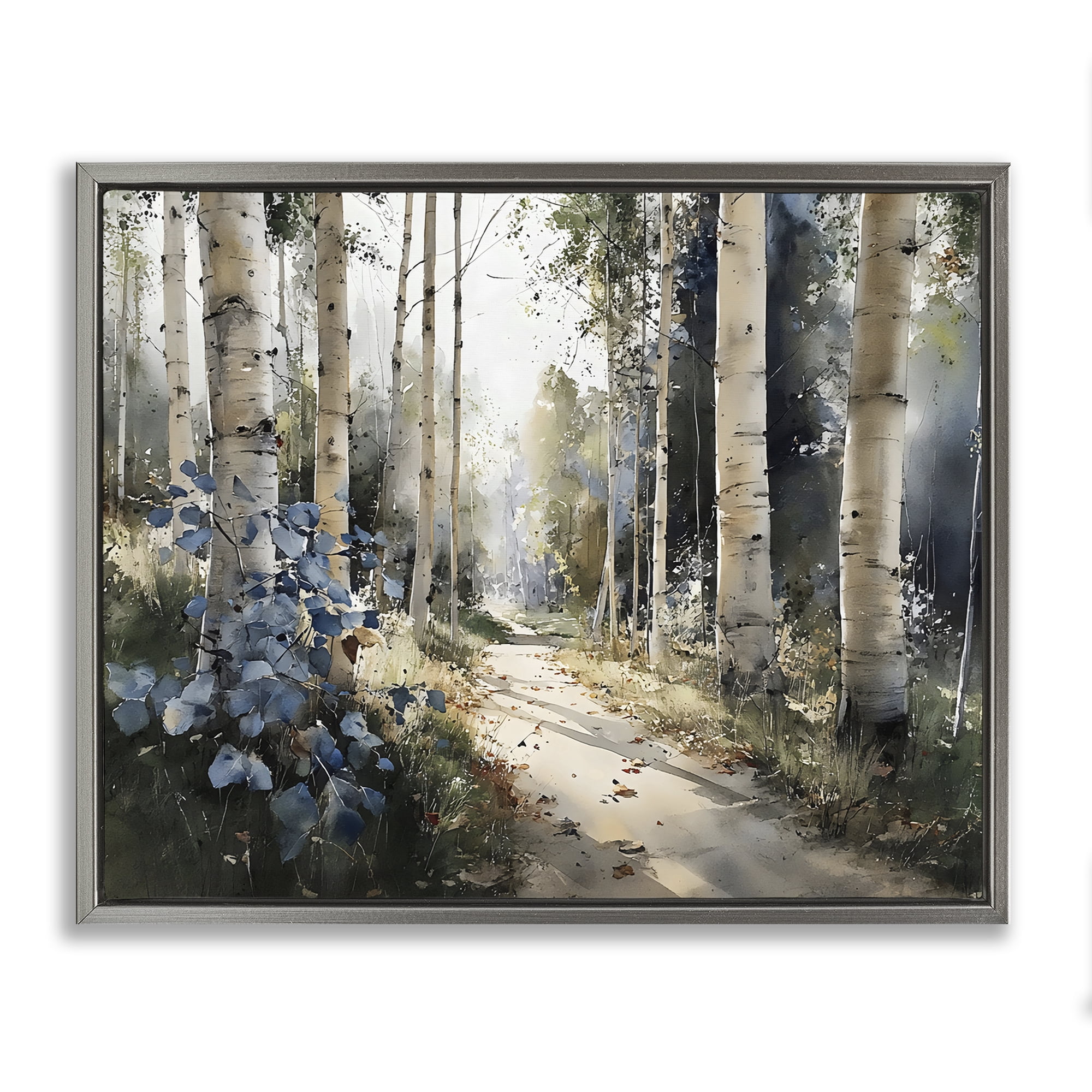 Stupell Industries Blue Birch Sunlit Forest Gray Framed Floater Canvas Wall Art, design by Franklyn Gregory