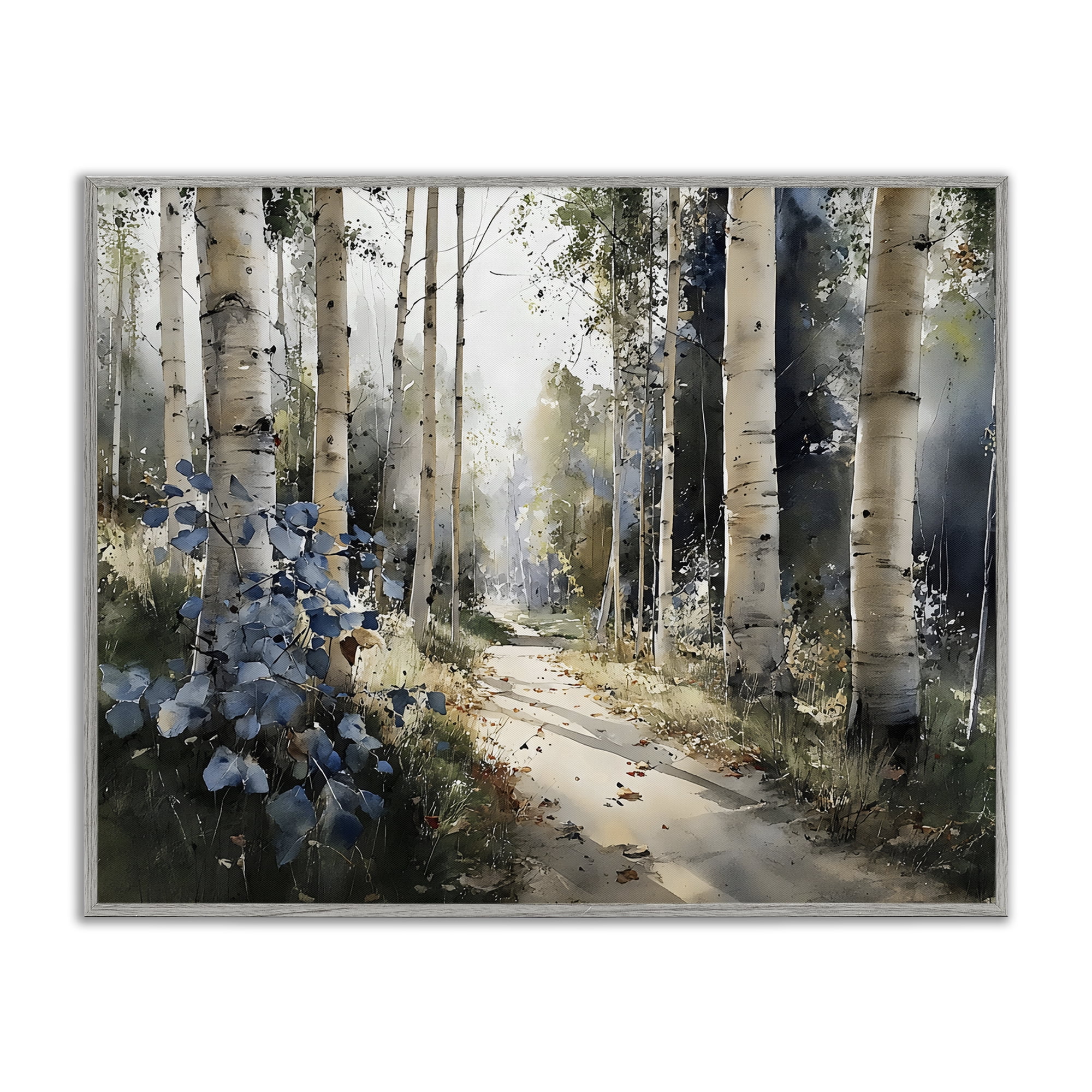 Stupell Industries Blue Birch Sunlit Forest Gray Framed Giclee Art, design by Franklyn Gregory