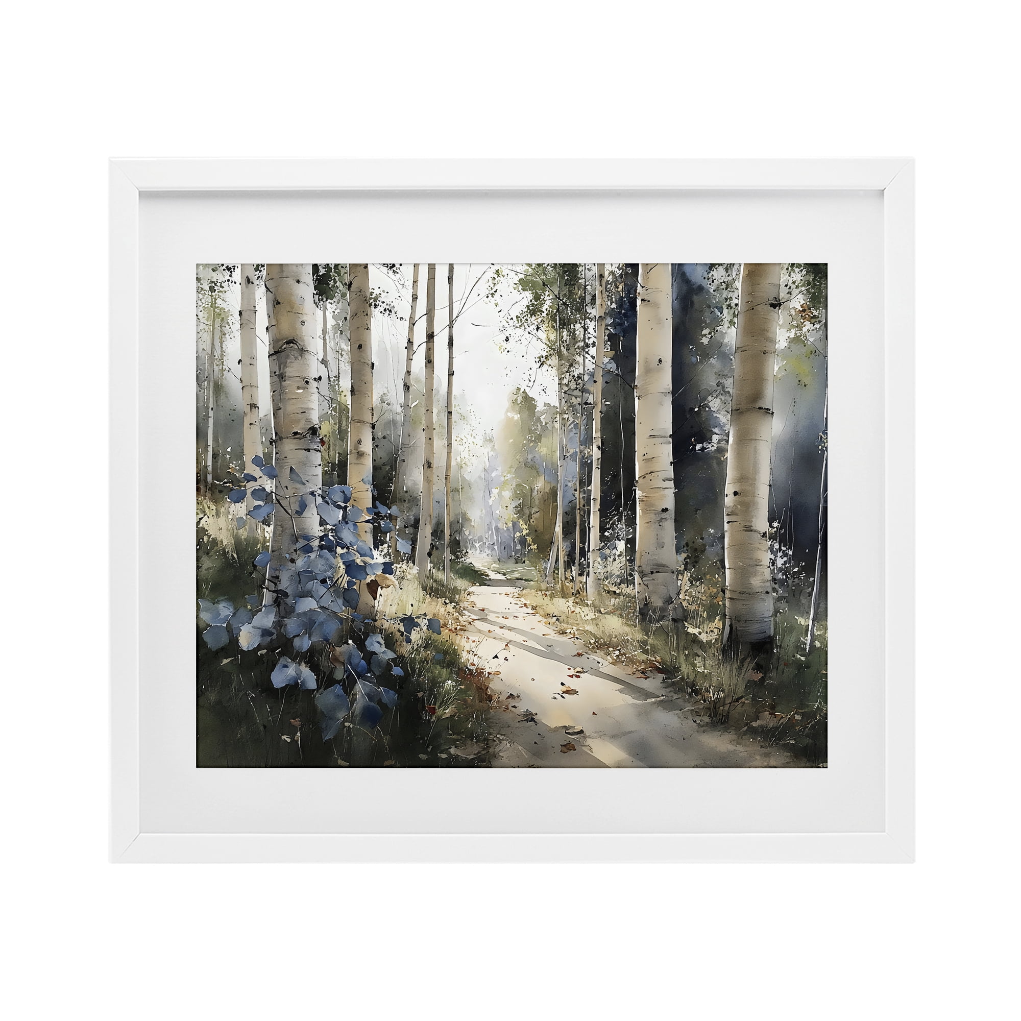 Stupell Industries Blue Birch Sunlit Forest White Framed Print Under Glass, design by Franklyn Gregory