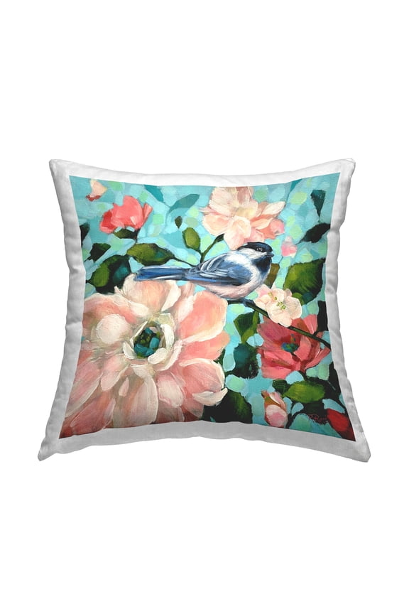 Industries Blue Bird & Bold Flowers Decorative Printed Throw Pillow Design by Raquel Roth.