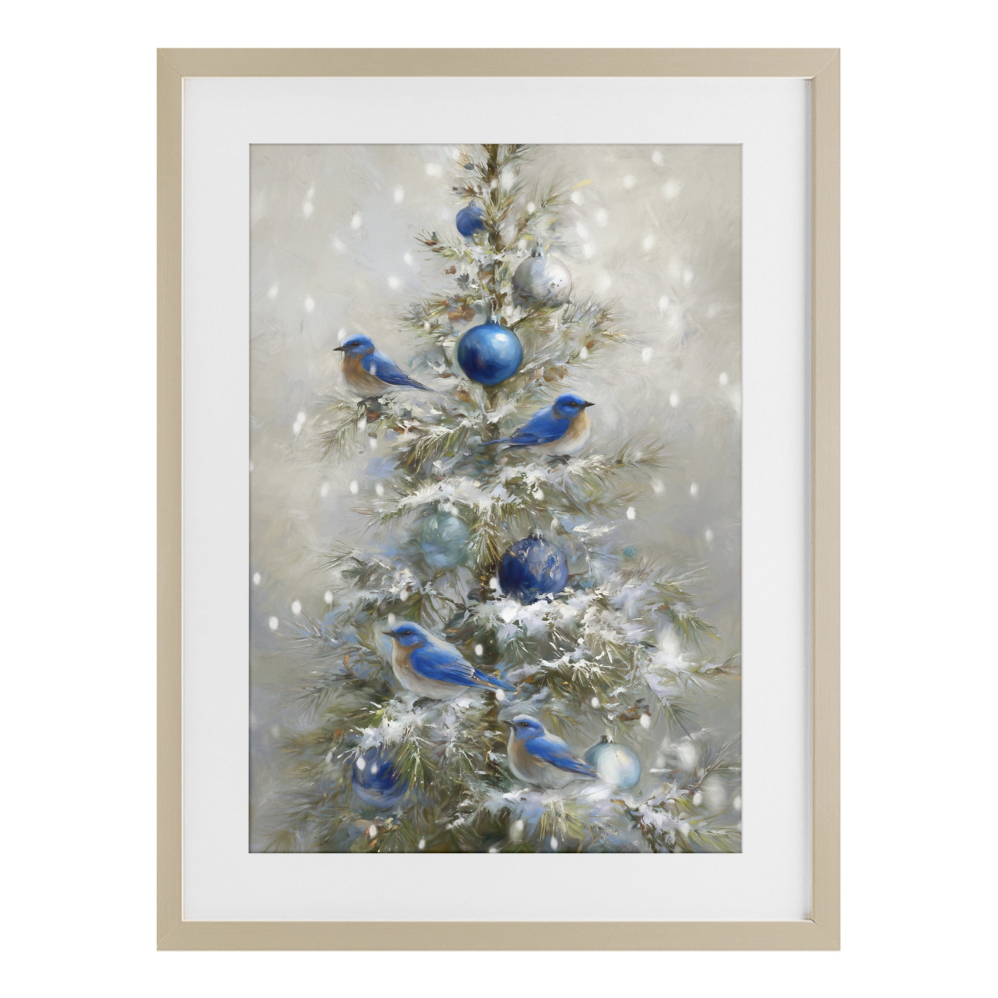 Stupell Industries Blue Bird Christmas Tree Birch Framed Print Under Glass, design by Tina LeCour
