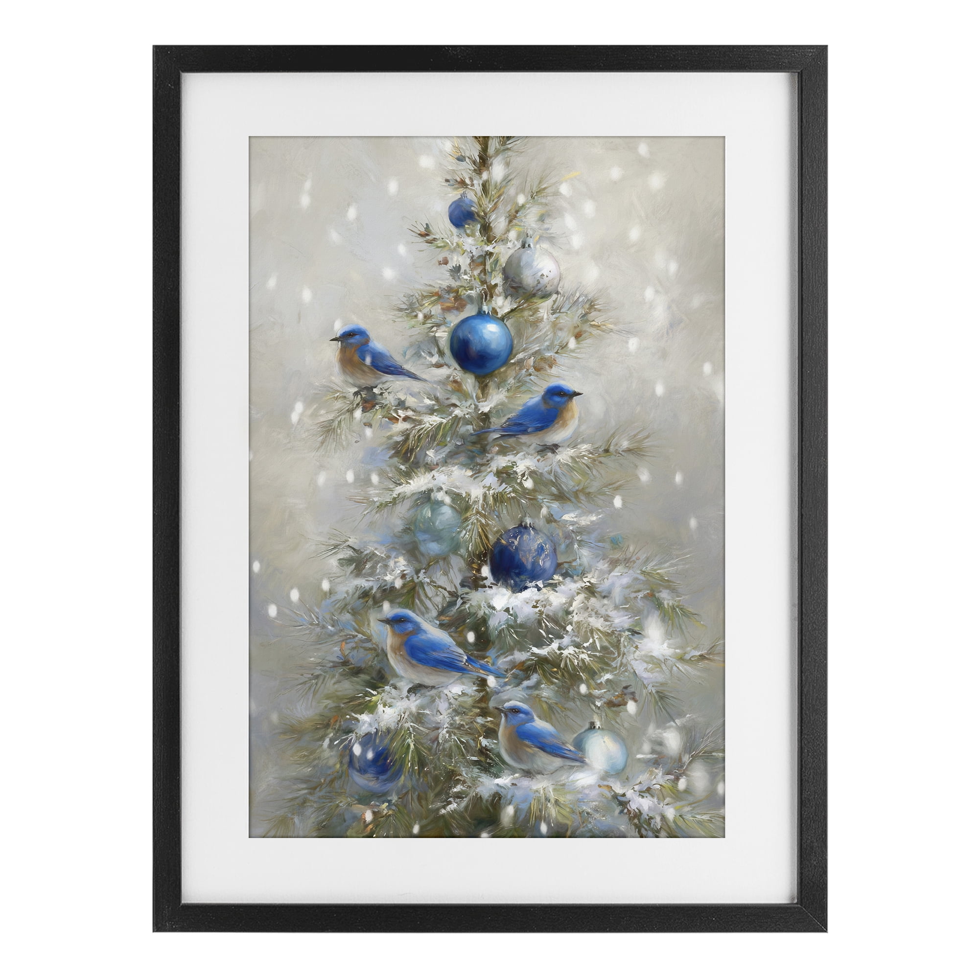 Stupell Industries Blue Bird Christmas Tree Black Framed Print Under Glass, design by Tina LeCour