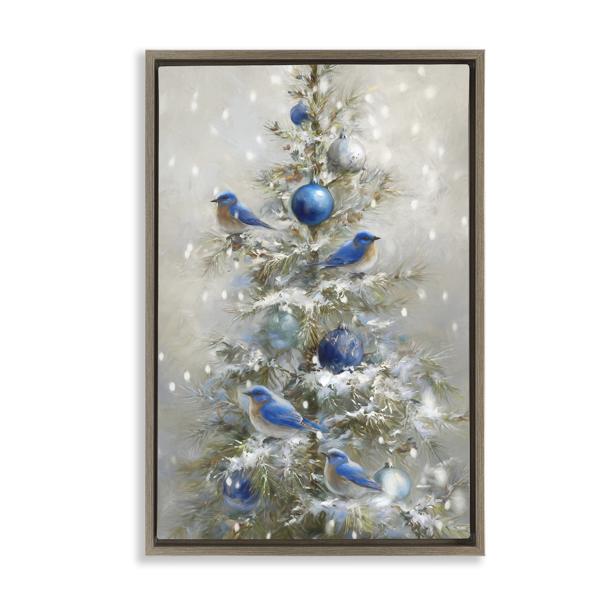 Stupell Industries Blue Bird Christmas Tree Brown Framed Floater Canvas Wall Art, design by Tina LeCour