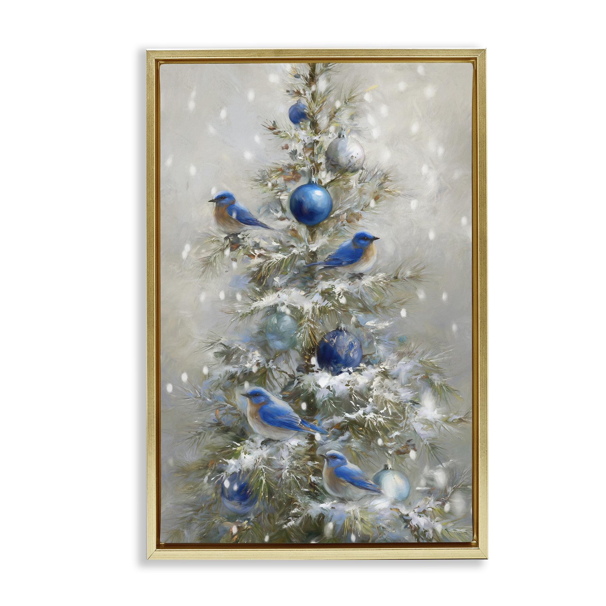 Stupell Industries Blue Bird Christmas Tree Gold Framed Floater Canvas Wall Art, design by Tina LeCour