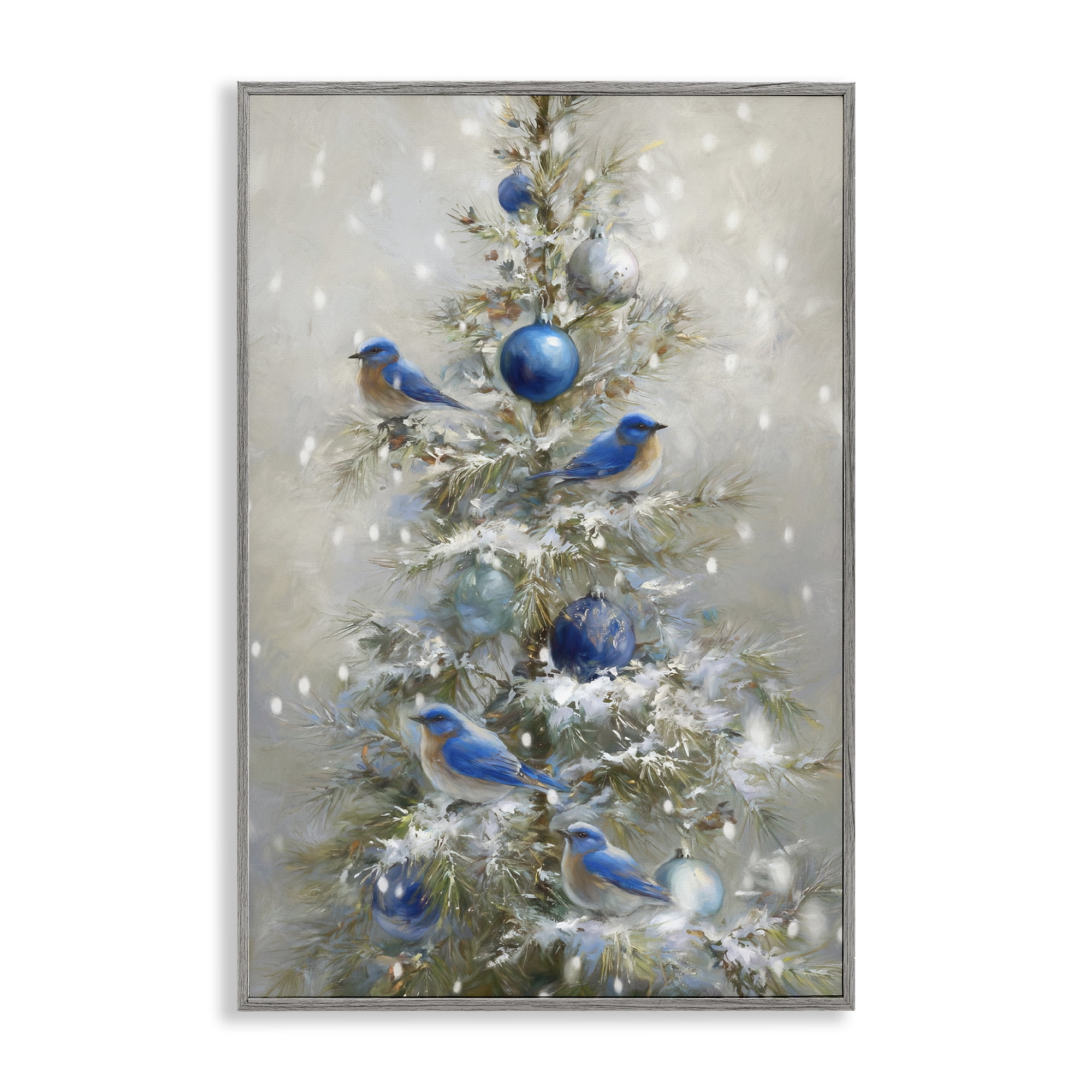Stupell Industries Blue Bird Christmas Tree Gray Framed Giclee Art, design by Tina LeCour