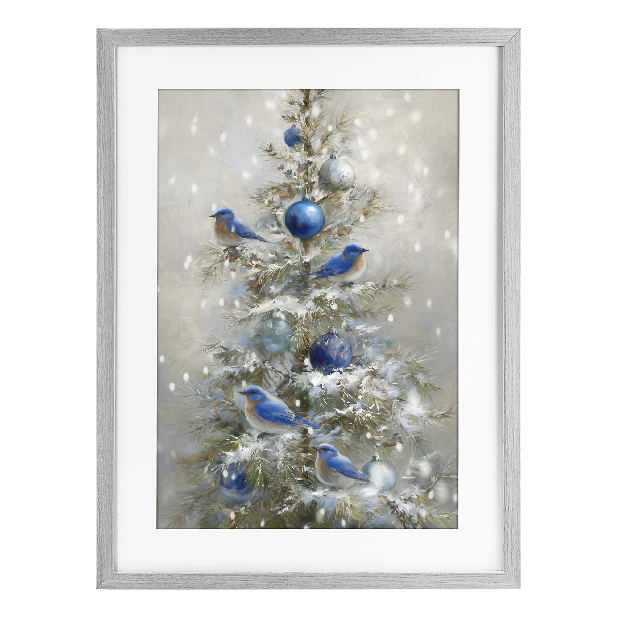 Stupell Industries Blue Bird Christmas Tree Gray Framed Print Under Glass, design by Tina LeCour