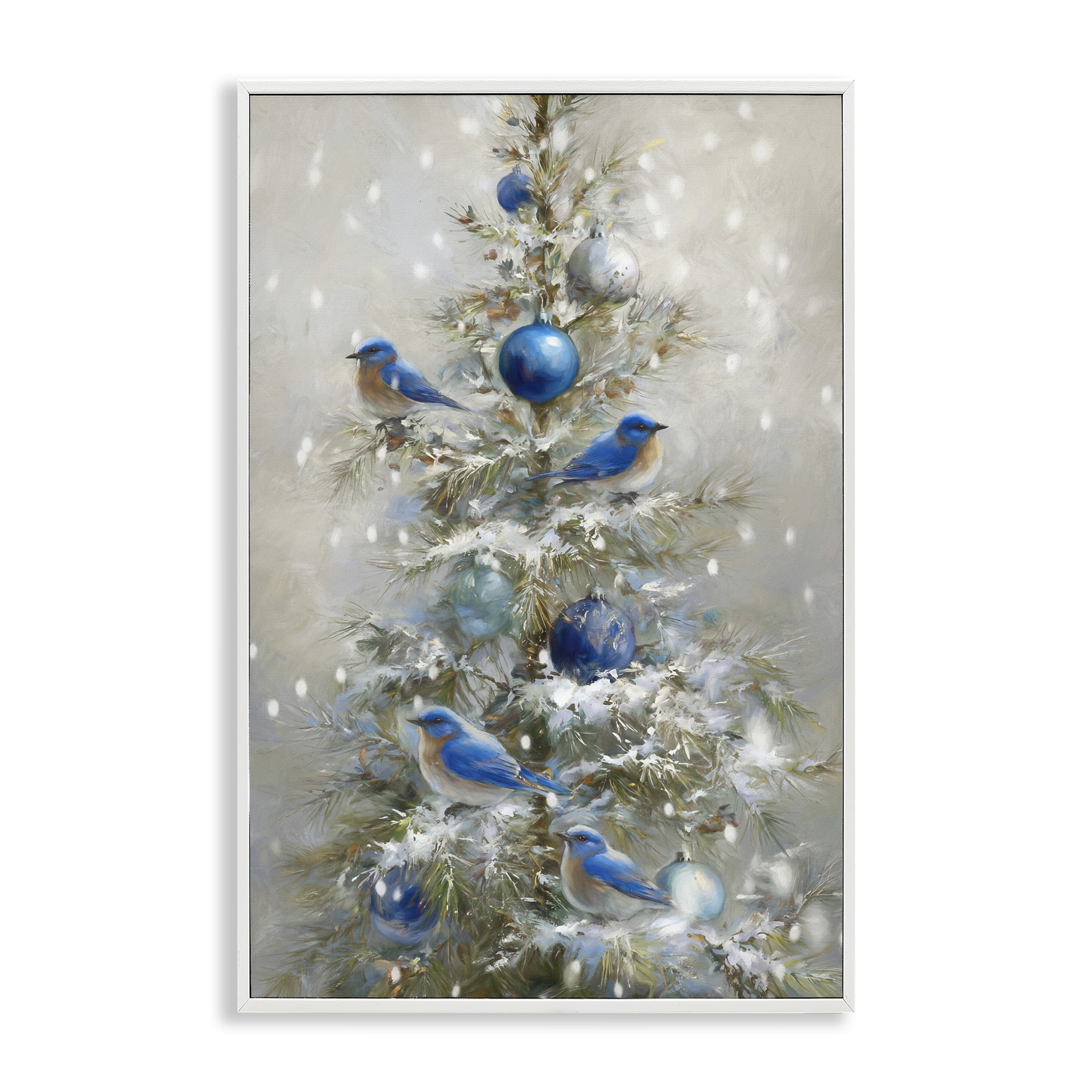 Stupell Industries Blue Bird Christmas Tree White Framed Giclee Art, design by Tina LeCour