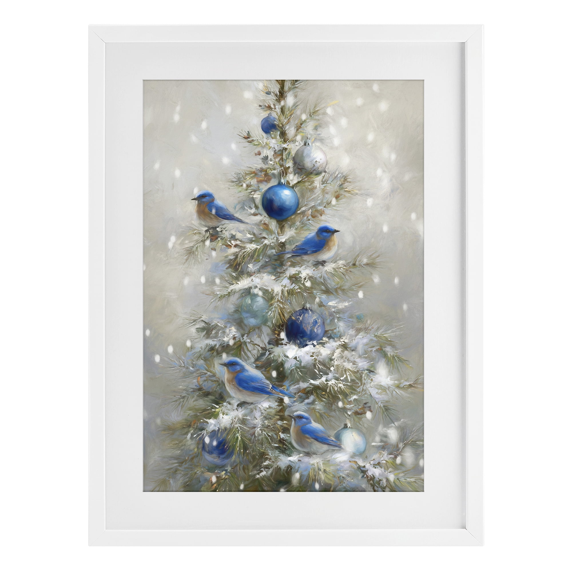 Stupell Industries Blue Bird Christmas Tree White Framed Print Under Glass, design by Tina LeCour