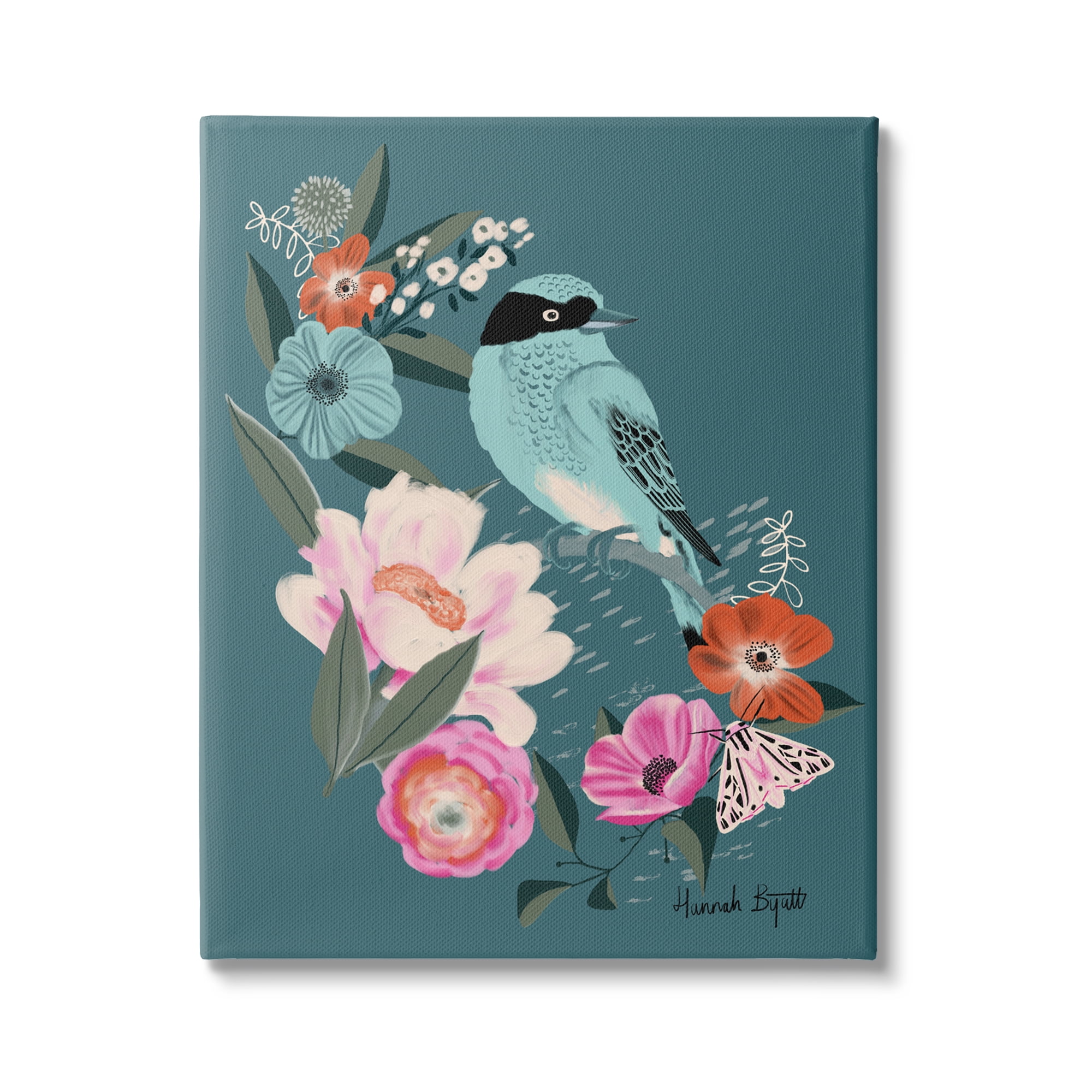 Stupell Industries Blue Bird & Flowers Animals & Insects Painting Gallery Wrapped Canvas Print Wall Art, 30 x 40