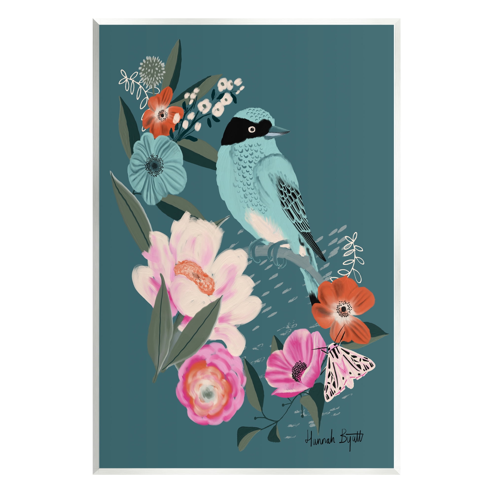 Stupell Industries Blue Bird & Flowers Animals & Insects Painting Unframed Art Print Wall Art, 13 x 19