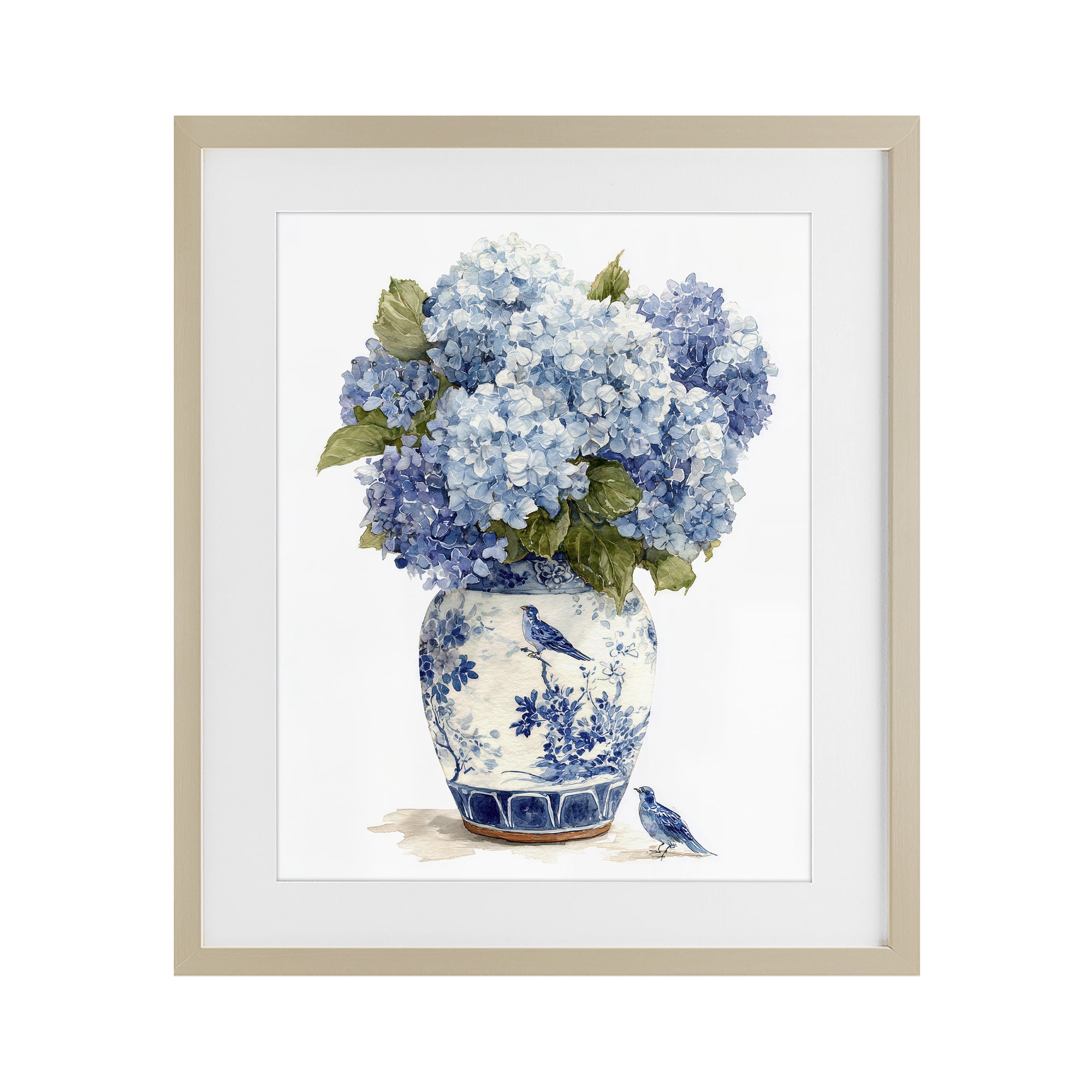 Stupell Industries Blue Bird & Hydrangea Vase Birch Framed Print Under Glass, design by Imagine It Images