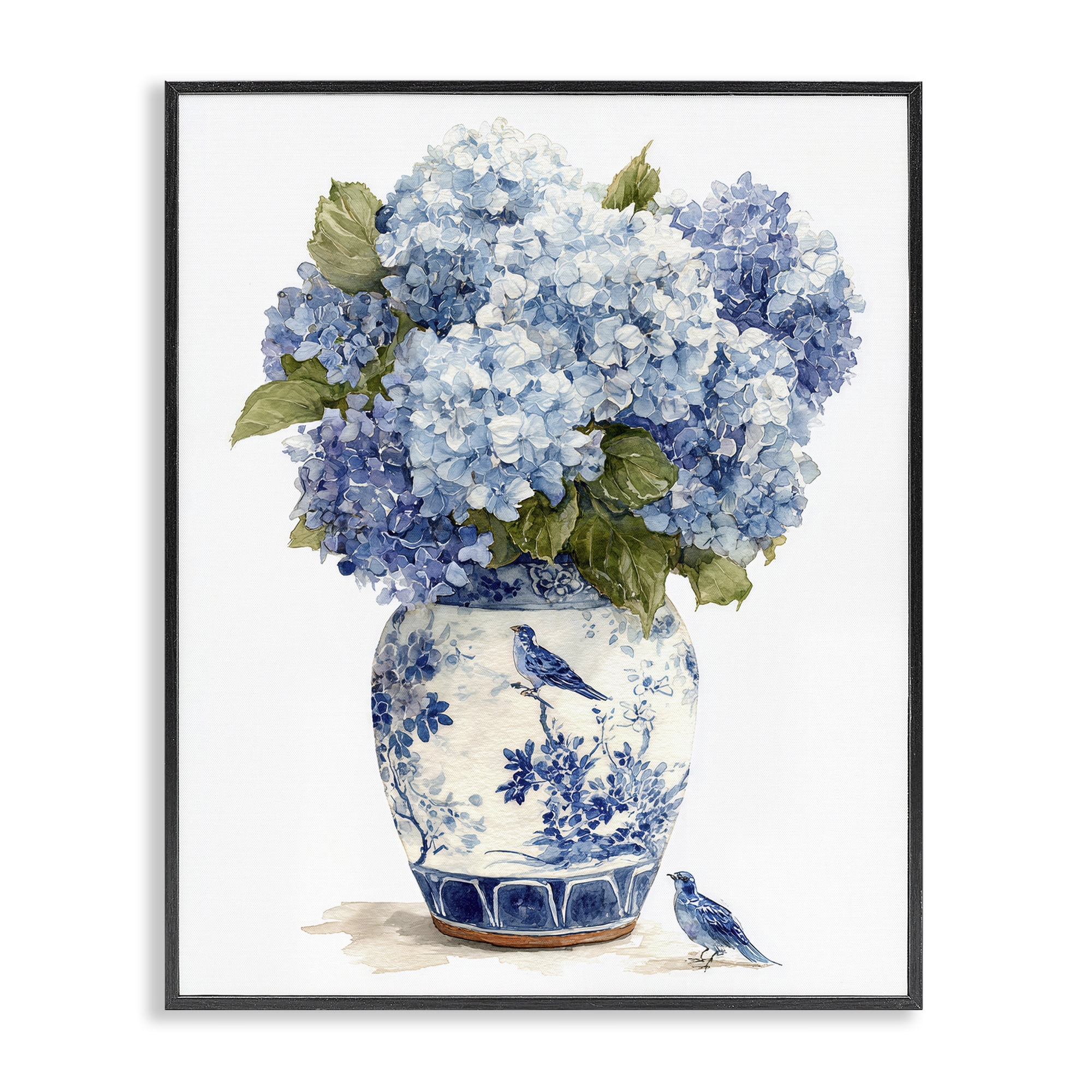 Stupell Industries Blue Bird & Hydrangea Vase Black Framed Giclee Art, design by Imagine It Images