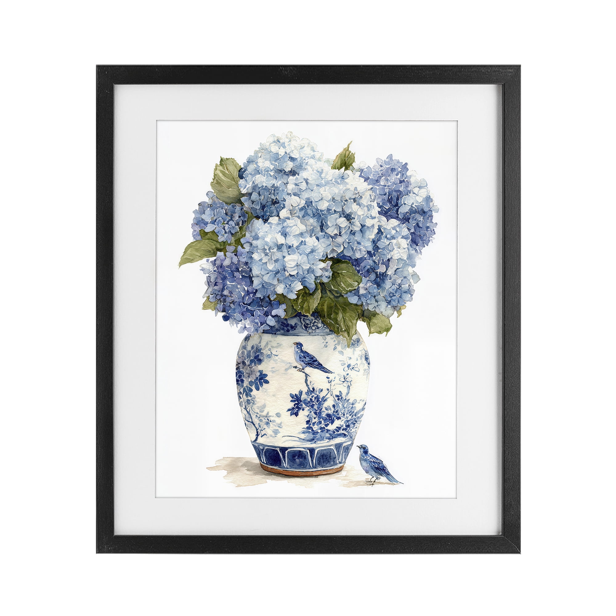 Stupell Industries Blue Bird & Hydrangea Vase Black Framed Print Under Glass, design by Imagine It Images