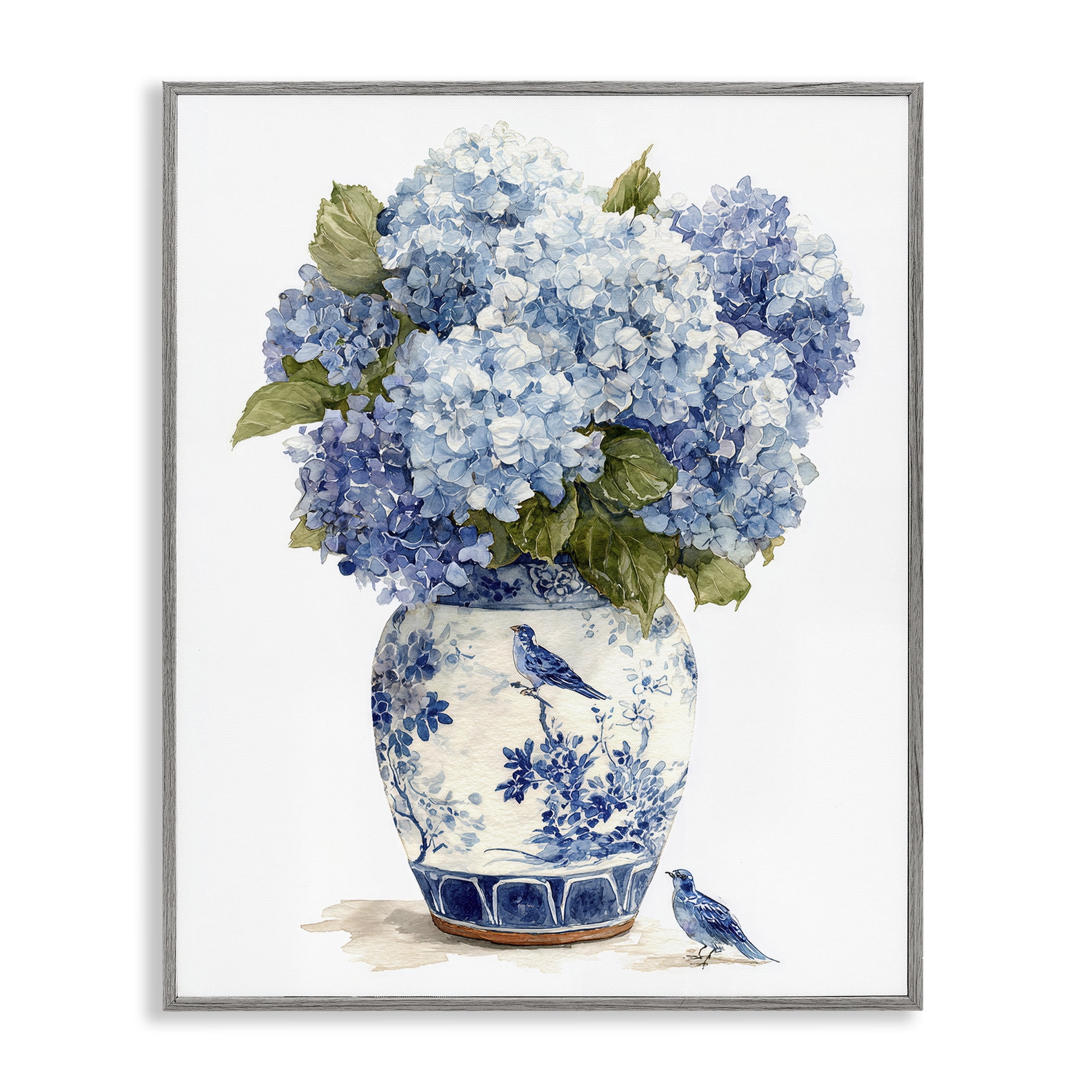 Stupell Industries Blue Bird & Hydrangea Vase Gray Framed Giclee Art, design by Imagine It Images