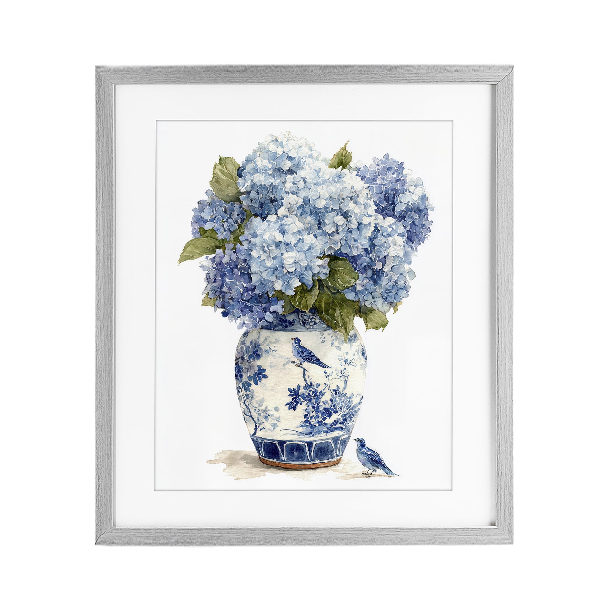 Stupell Industries Blue Bird & Hydrangea Vase Gray Framed Print Under Glass, design by Imagine It Images