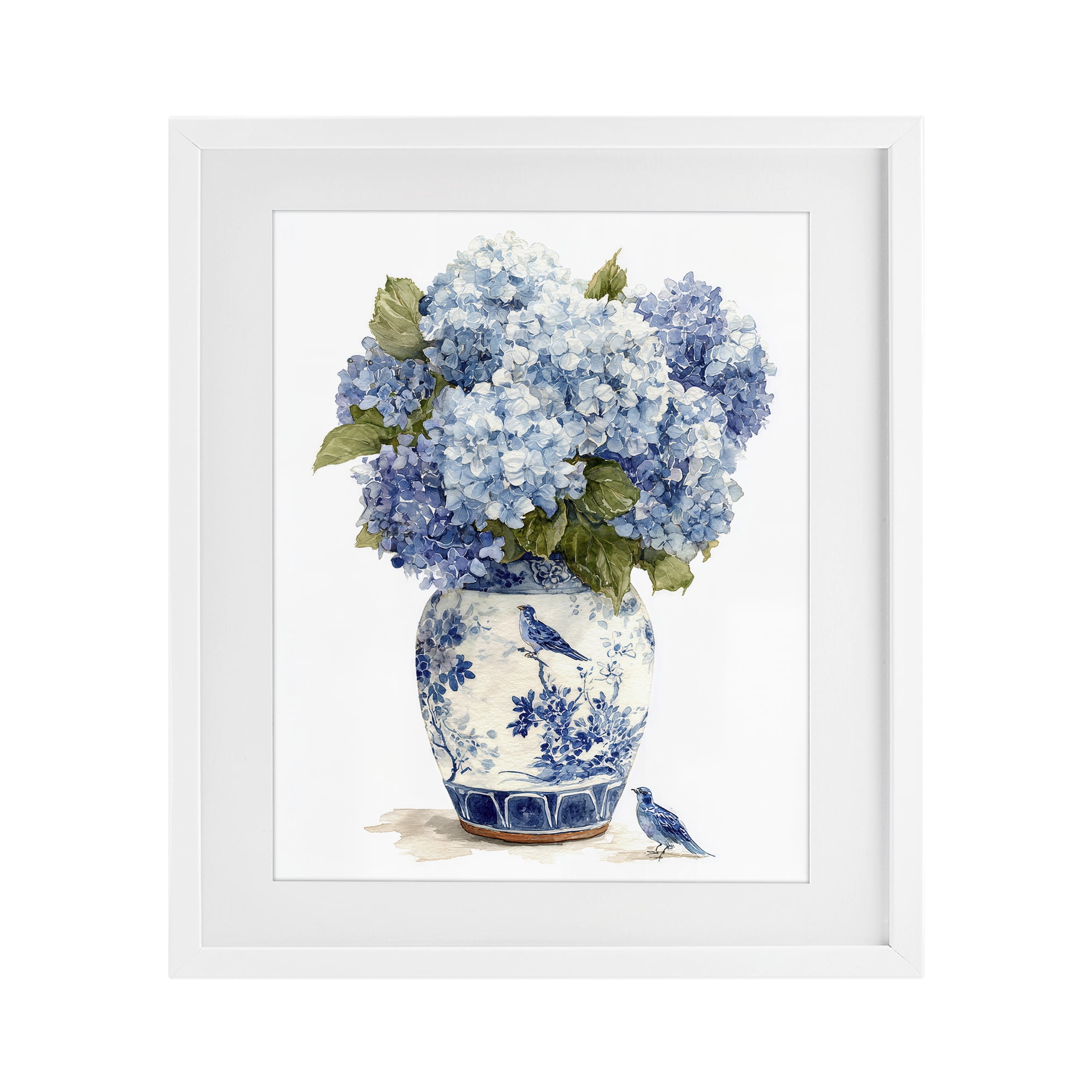 Stupell Industries Blue Bird & Hydrangea Vase White Framed Print Under Glass, design by Imagine It Images