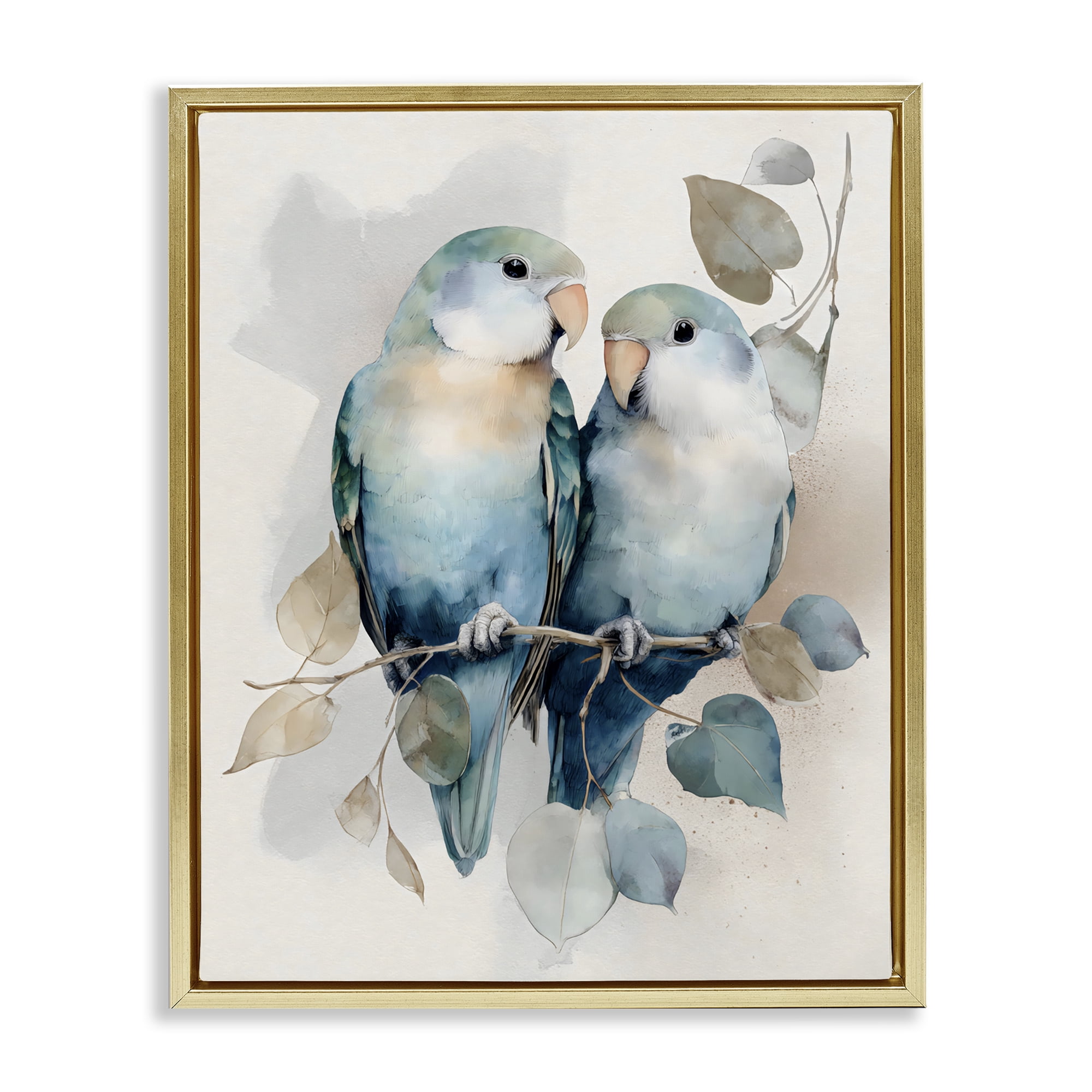 Stupell Industries Blue Bird Lovers Gold Framed Floater Canvas Wall Art, design by Franklyn Gregory
