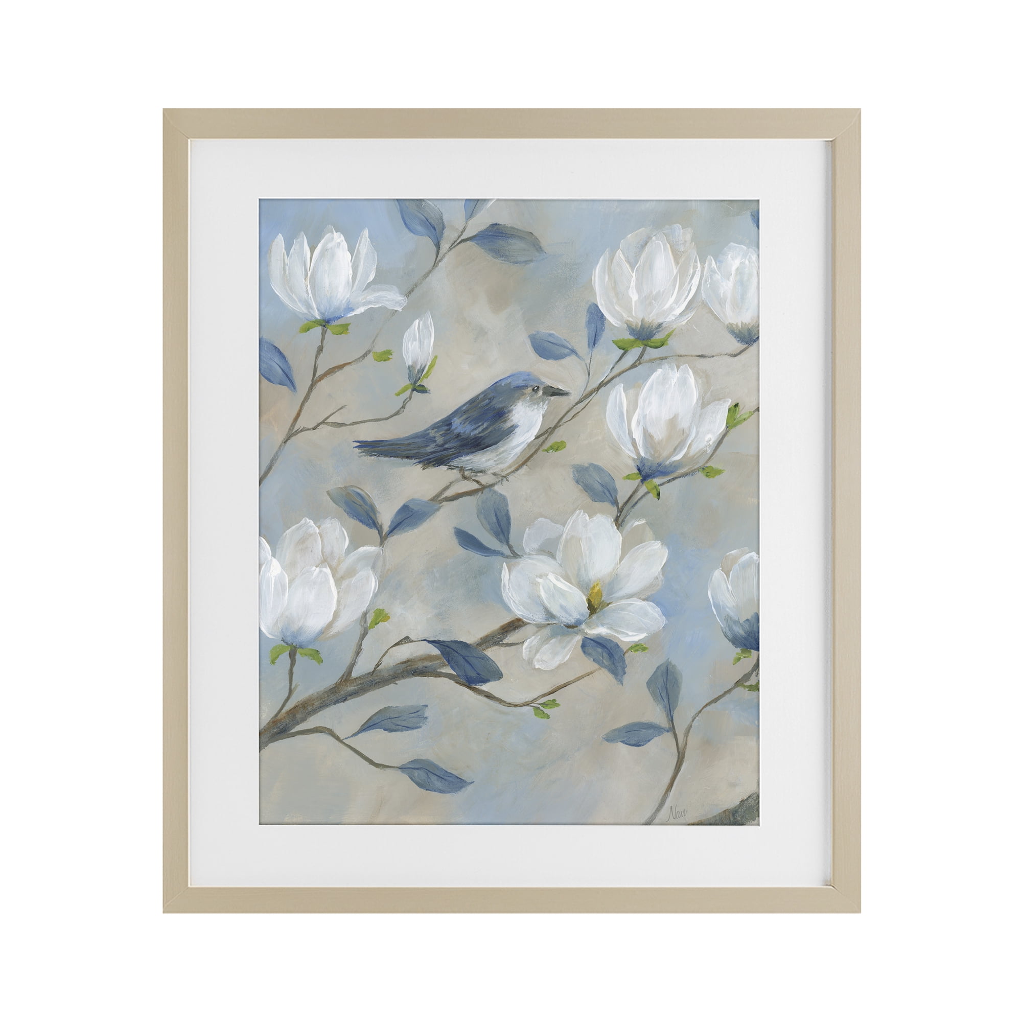 Stupell Industries Blue Bird & Magnolia Birch Framed Print Under Glass, design by Nan