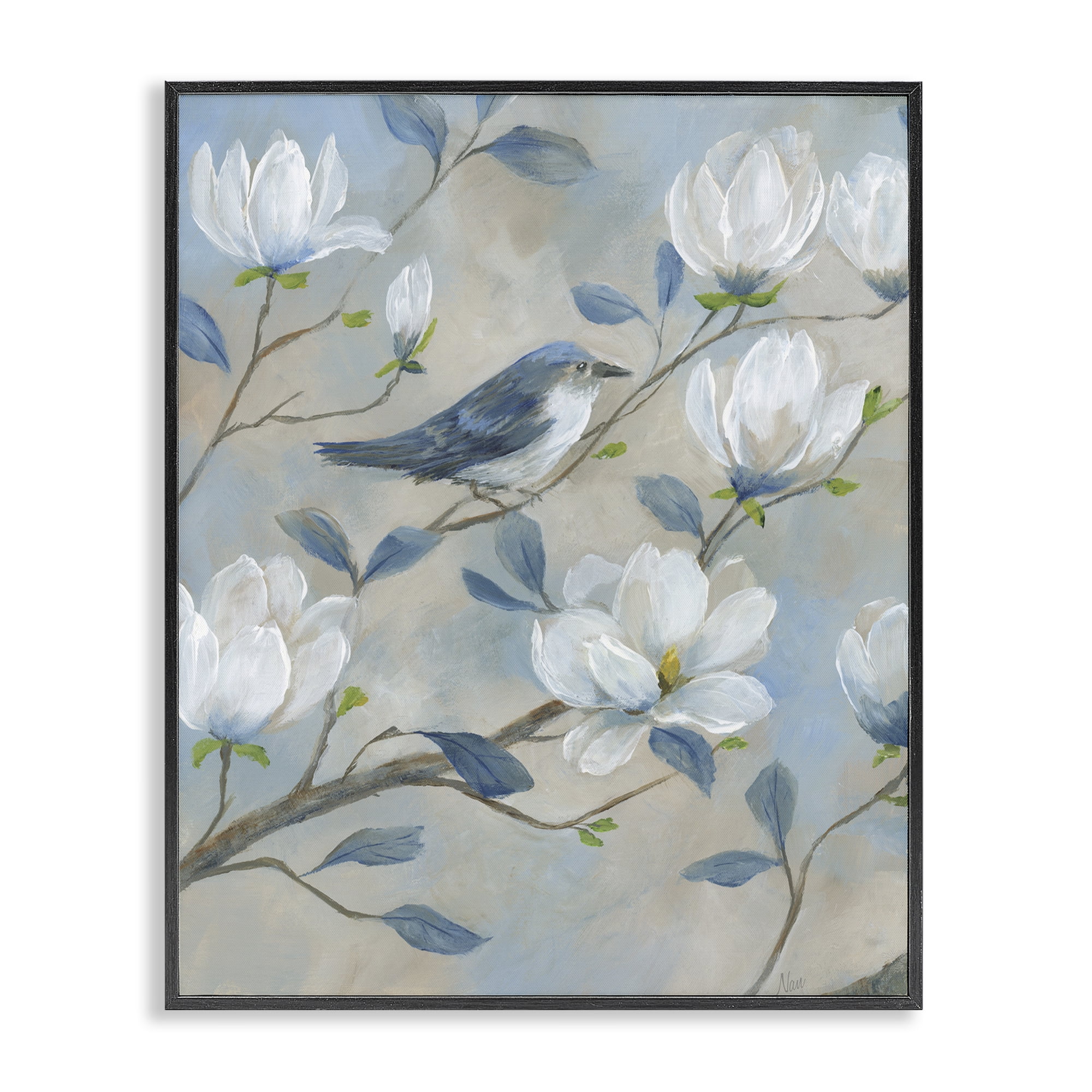 Stupell Industries Blue Bird & Magnolia Black Framed Giclee Art, design by Nan