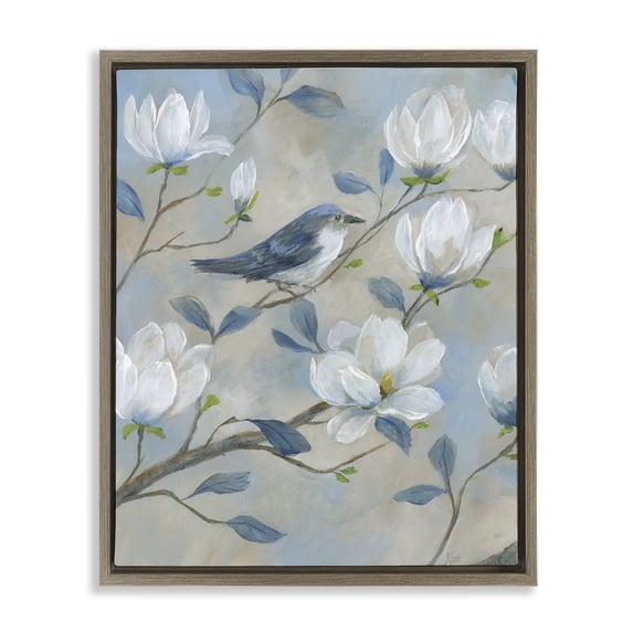 Stupell Industries Shabby Chic Blue Bird & Magnolia Brown Floating Frame Canvas Art, 17 x 21, by Nan