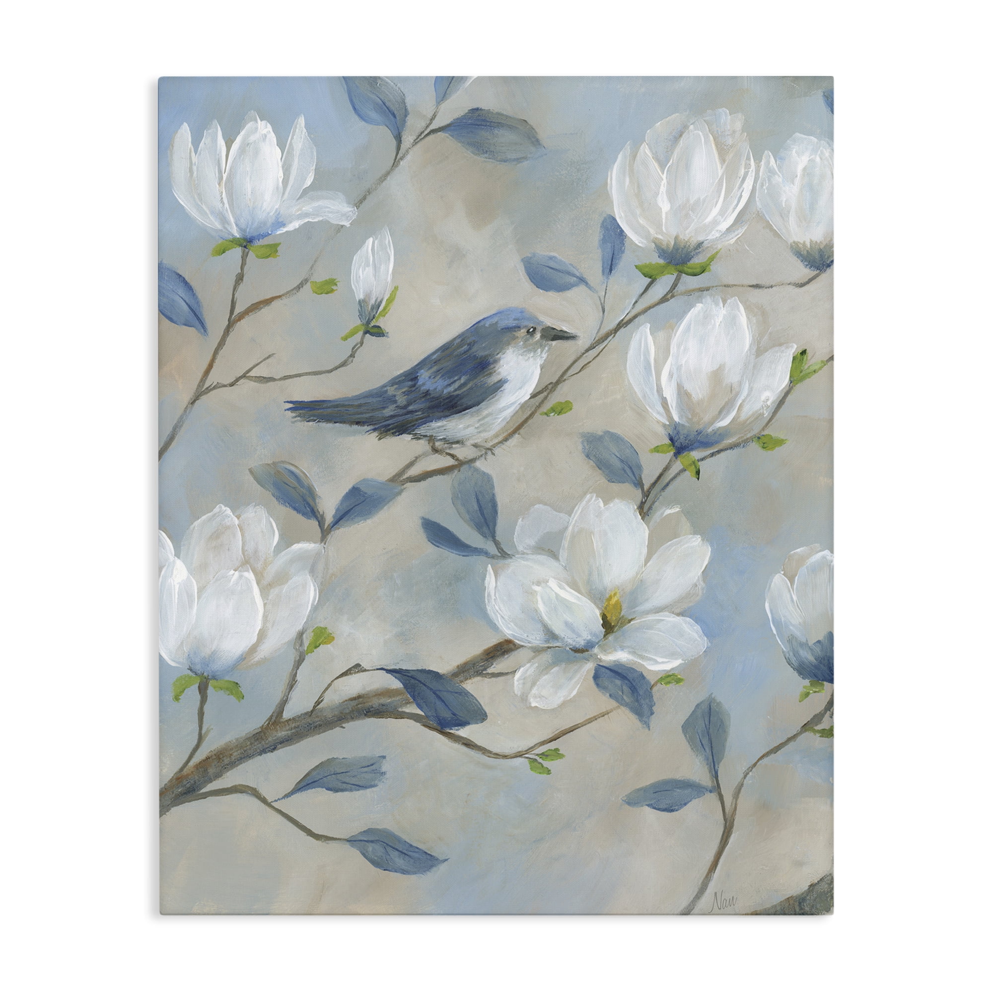 Stupell Industries Blue Bird & Magnolia Canvas Wall Art, design by Nan