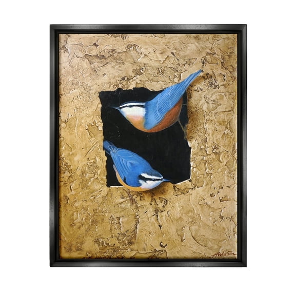 Stupell Industries Blue Bird Pair Perched Rough Layered Structure Painting Jet Black Floating Framed Canvas Print Wall Art, Design by Alan Weston