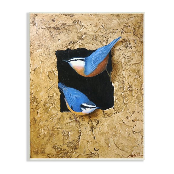 Stupell Industries Blue Bird Pair Perched Rough Layered Structure Painting Unframed Art Print Wall Art, Design by Alan Weston