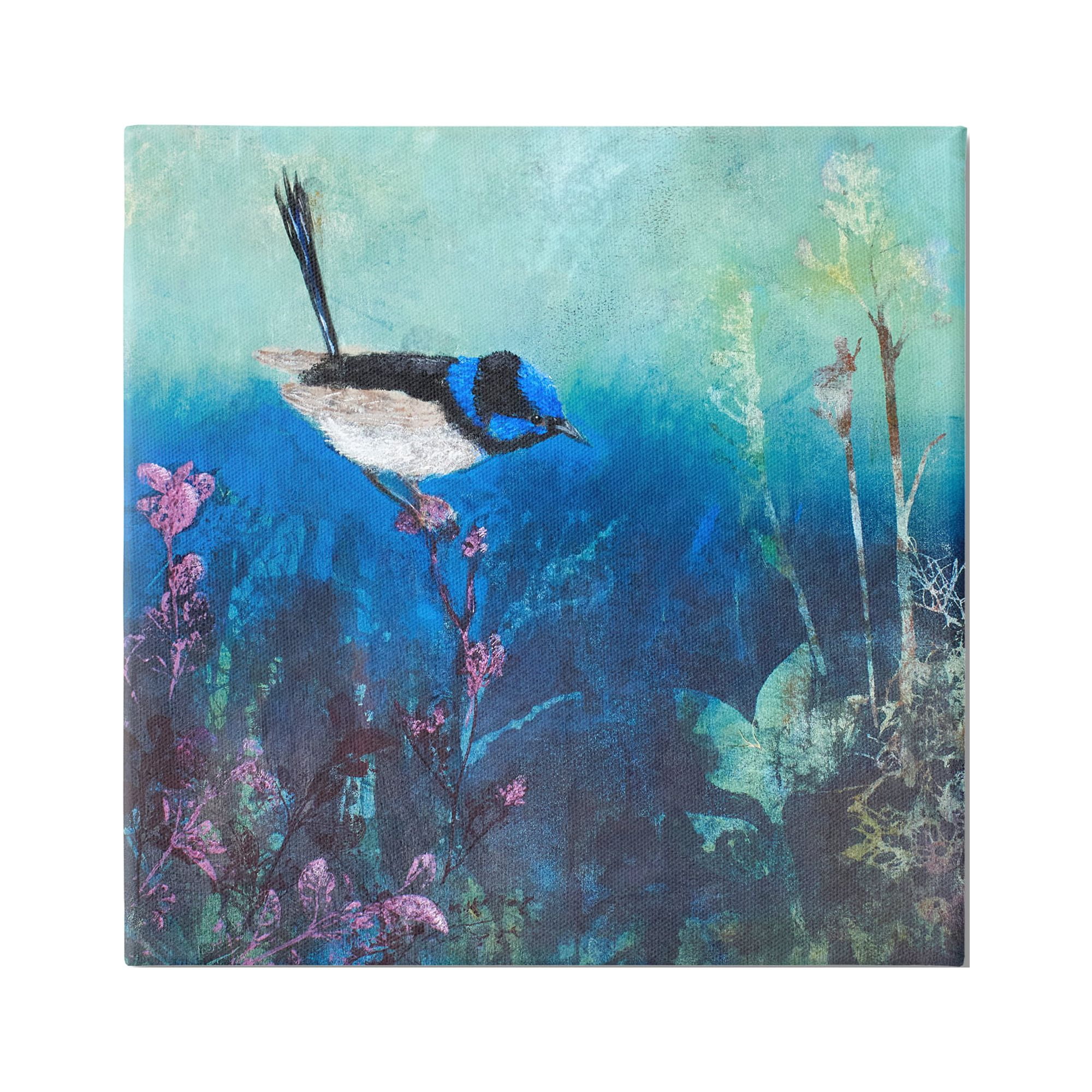 Stupell Industries Blue Bird Perched Sea Life Coral Underwater Scene Graphic Art Gallery Wrapped Canvas Print Wall Art, Design by Trudy Rice