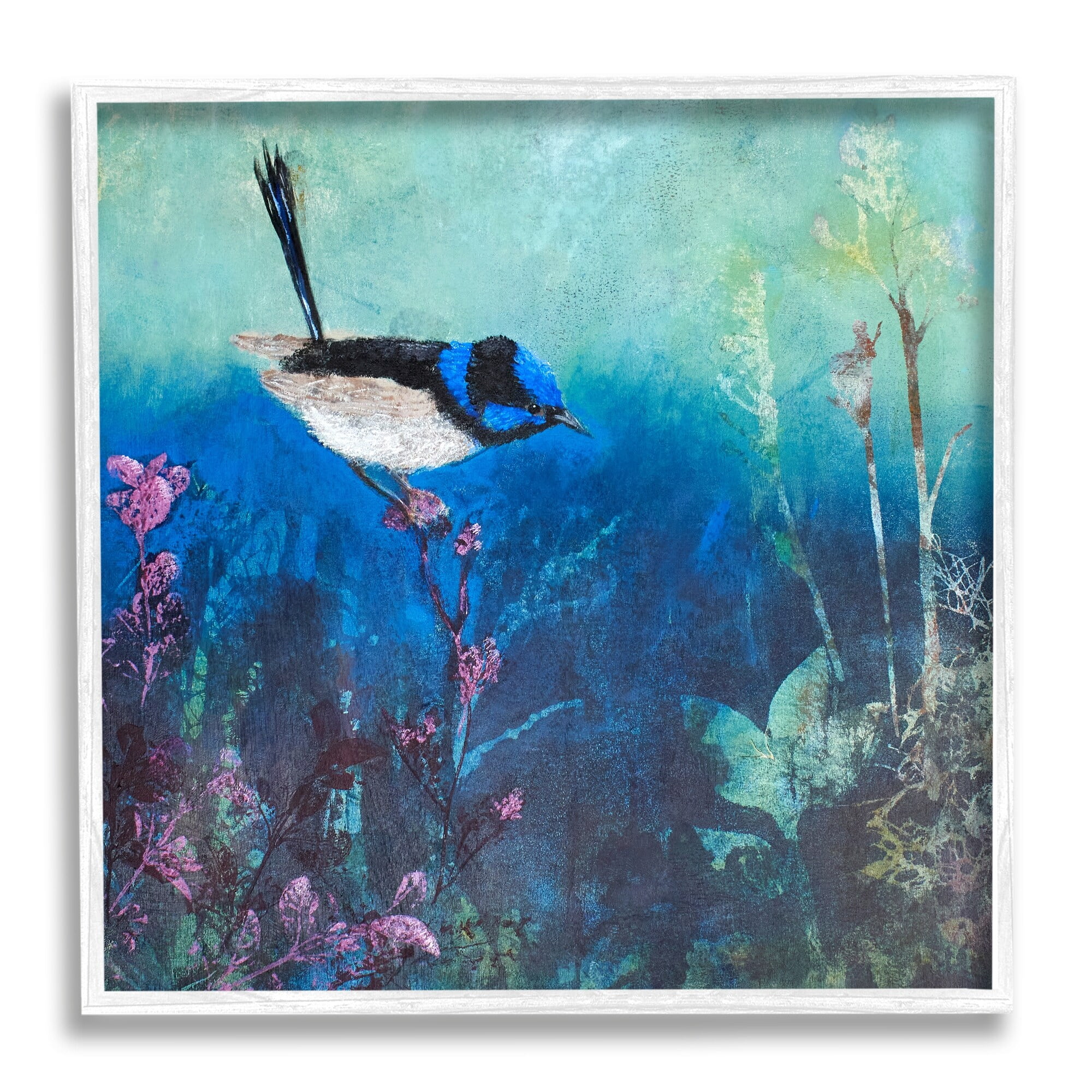 Stupell Industries Blue Bird Perched Sea Life Coral Underwater Scene Graphic Art White Framed Art Print Wall Art, Design by Trudy Rice