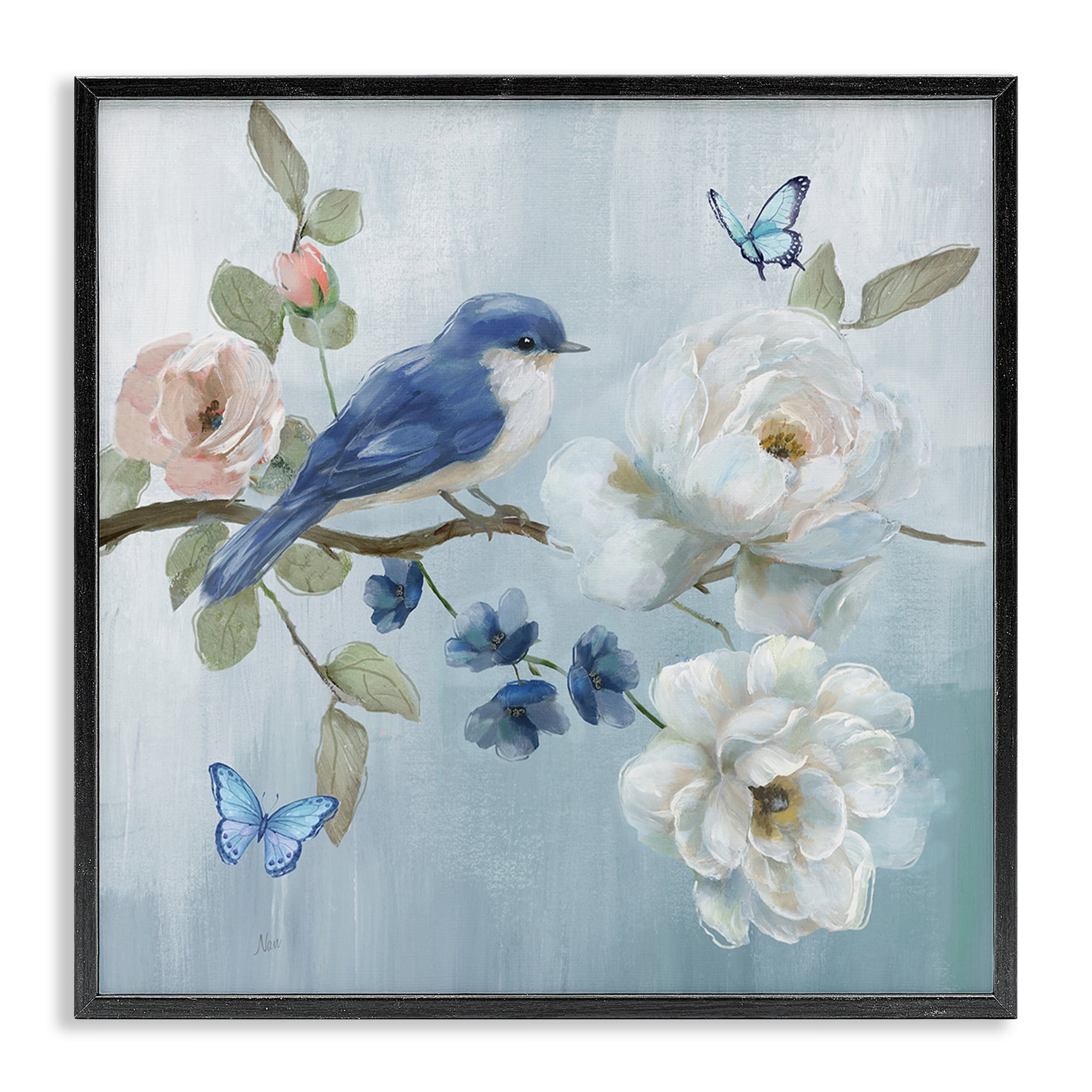 Stupell Industries Blue Bird Tranquility Black Framed Giclee Art, design by Nan