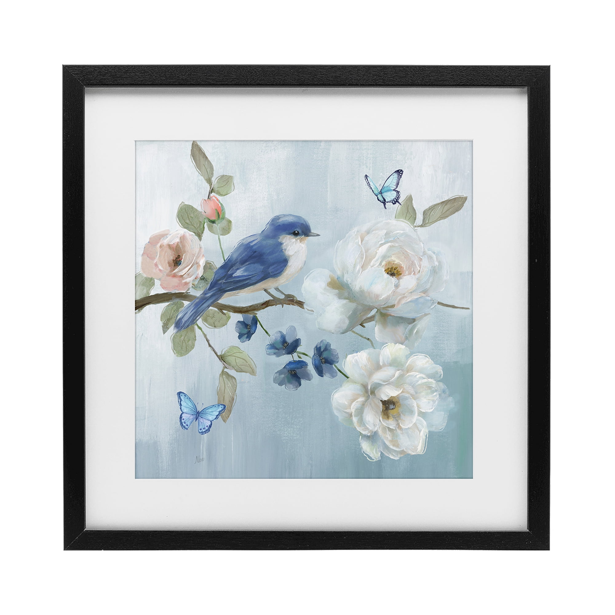 Stupell Industries Blue Bird Tranquility Black Framed Print Under Glass, design by Nan