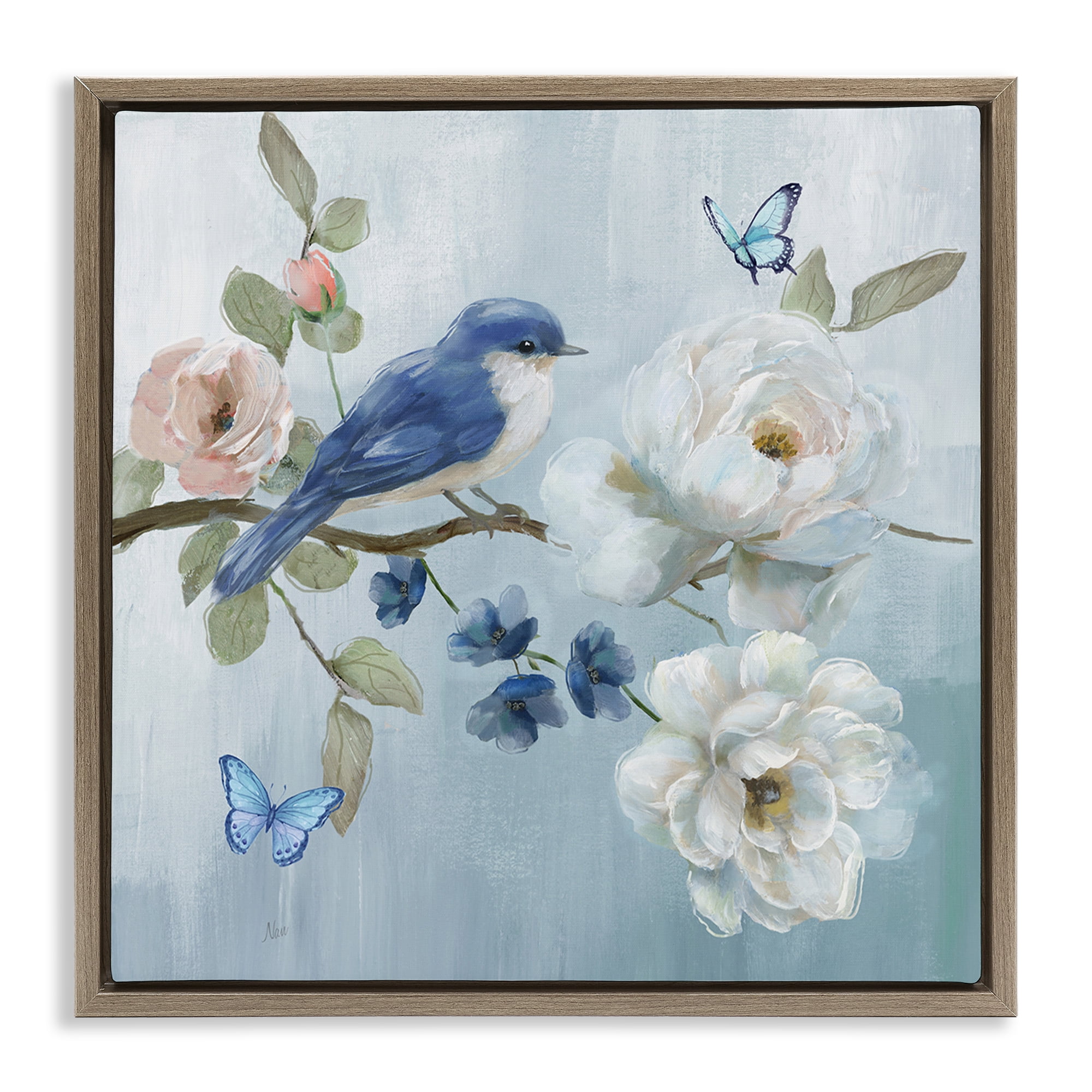 Stupell Industries Blue Bird Tranquility Brown Framed Floater Canvas Wall Art, design by Nan