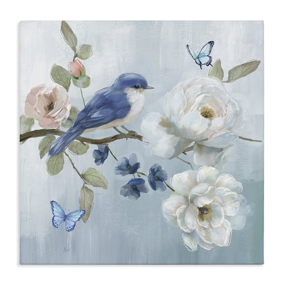 Stupell Industries Shabby Chic Blue Bird Tranquility Canvas Art, 17 x 17, by Nan