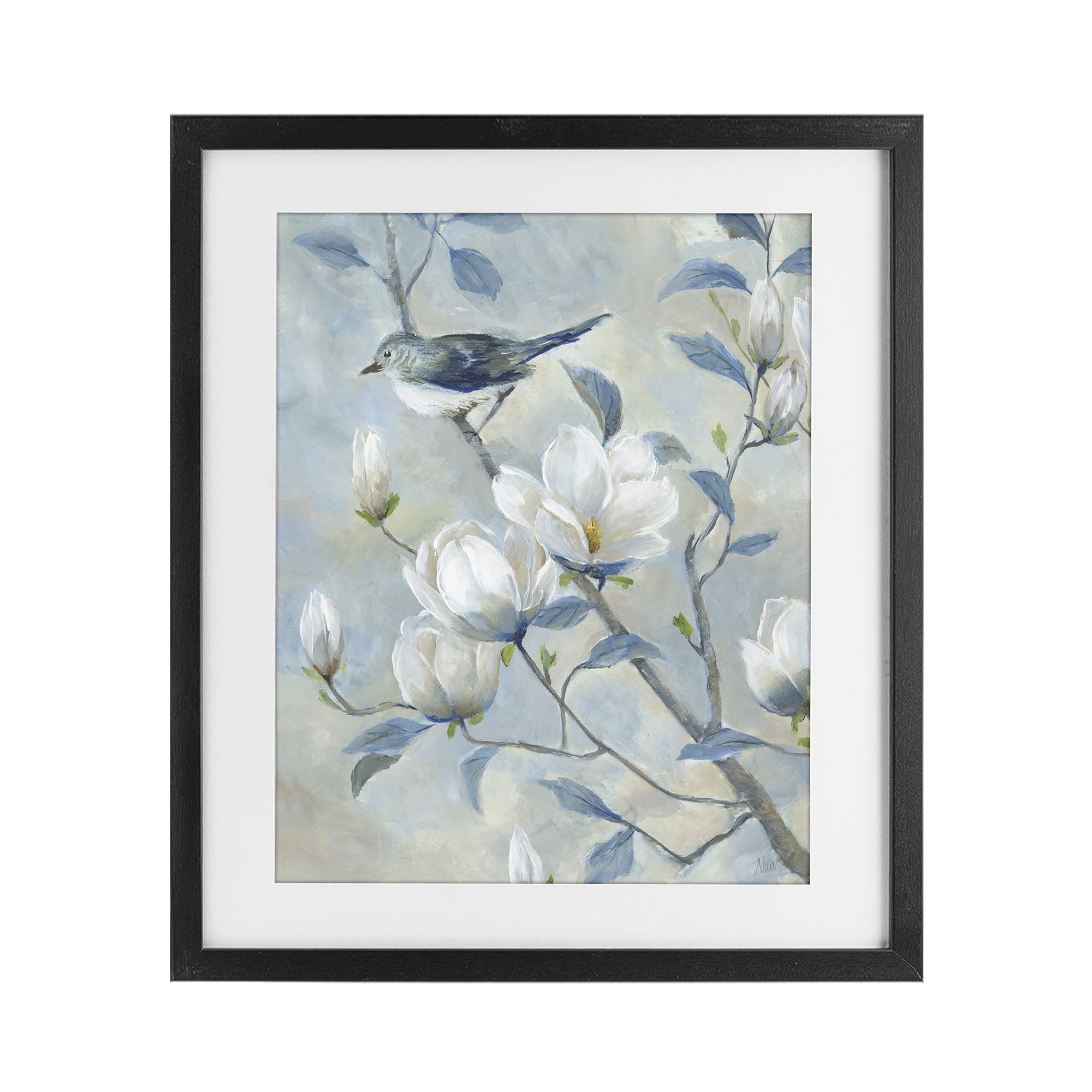 Stupell Industries Blue Bird in Magnolia Tree Black Framed Print Under Glass, design by Nan