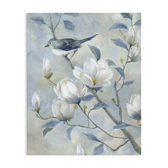 Stupell Industries Shabby Chic Blue Bird in Magnolia Tree Canvas Art, 16 x 20, by Nan