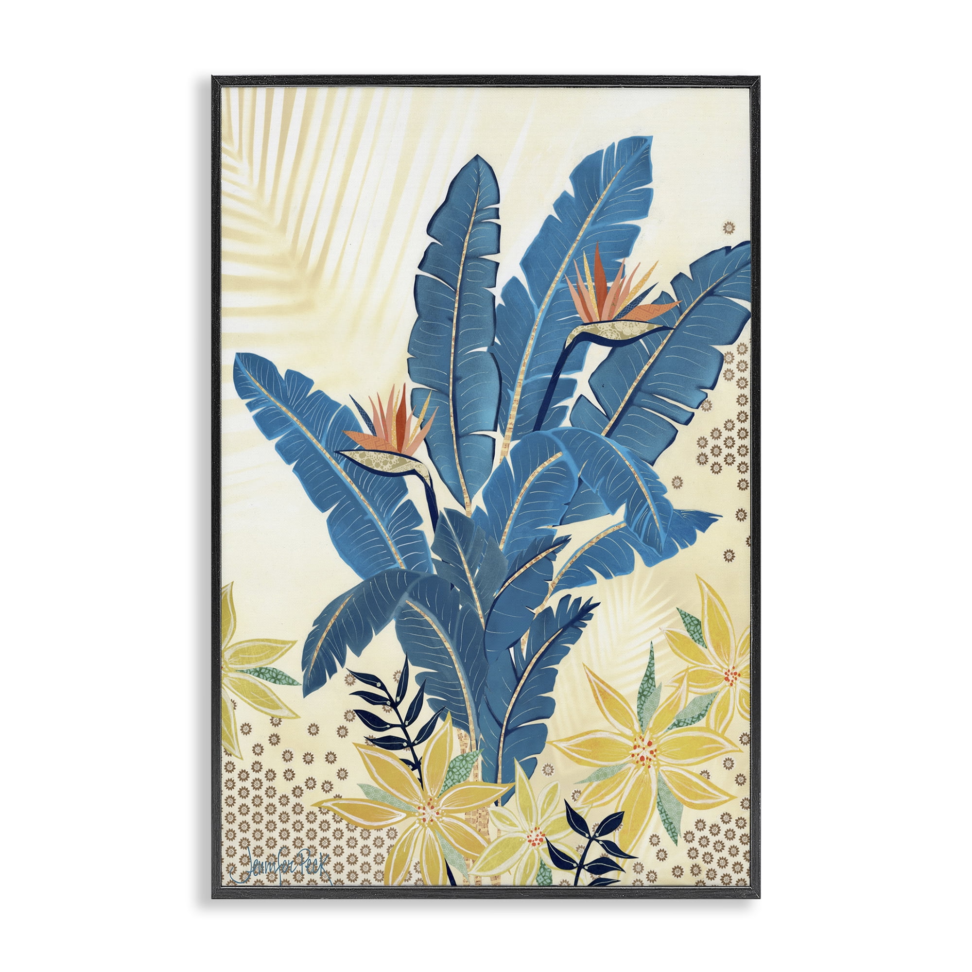 Blue Birds of Paradise Botanical Print in Black Frame, 12 x 18