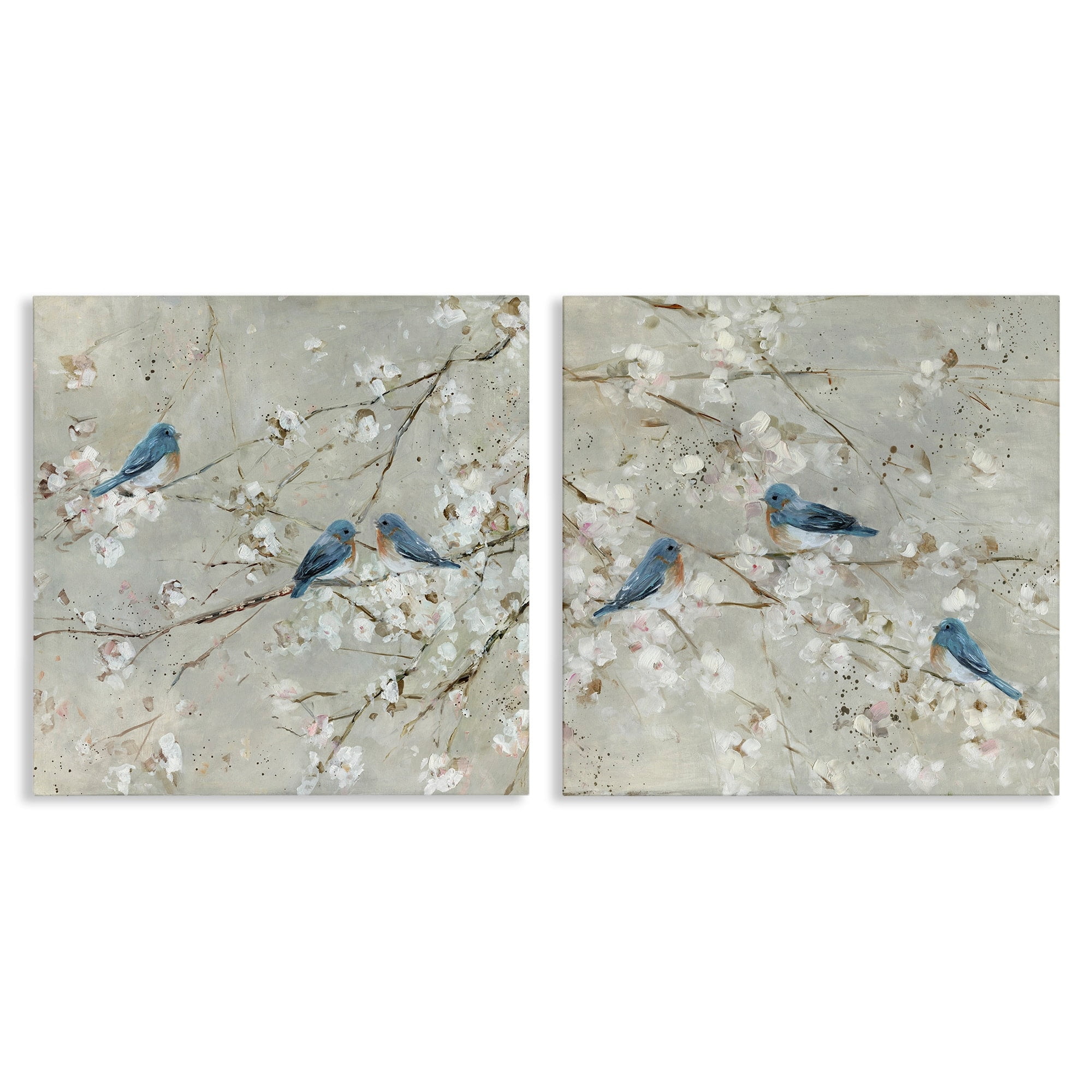 Blue Birds on Blossoming Tree Canvas Wall Art Set