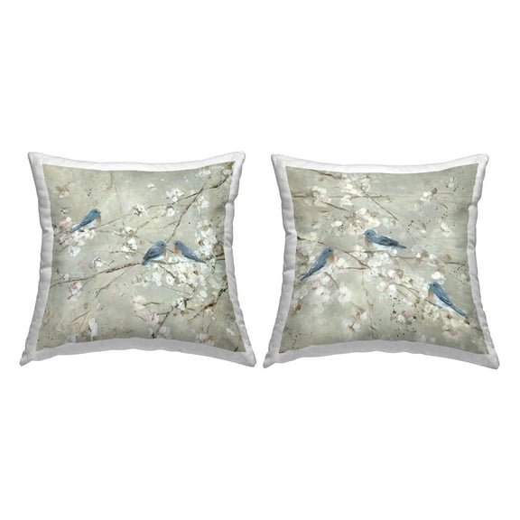 Stupell Industries Blue Birds Perched Tree Blossoms Spring Scene Traditional Brown, 18 x 7 x 18, Decorative Pillows, (Set of 2)