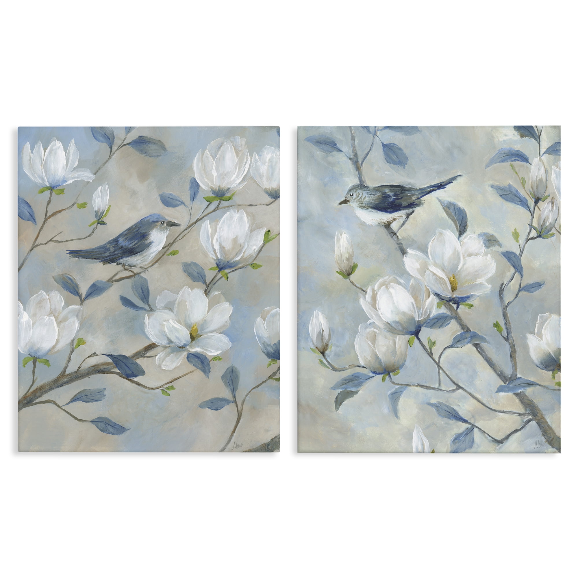 Stupell Industries Blue Birds in Magnolia Tree 2 Piece Canvas Wall Art Set, design by Nan