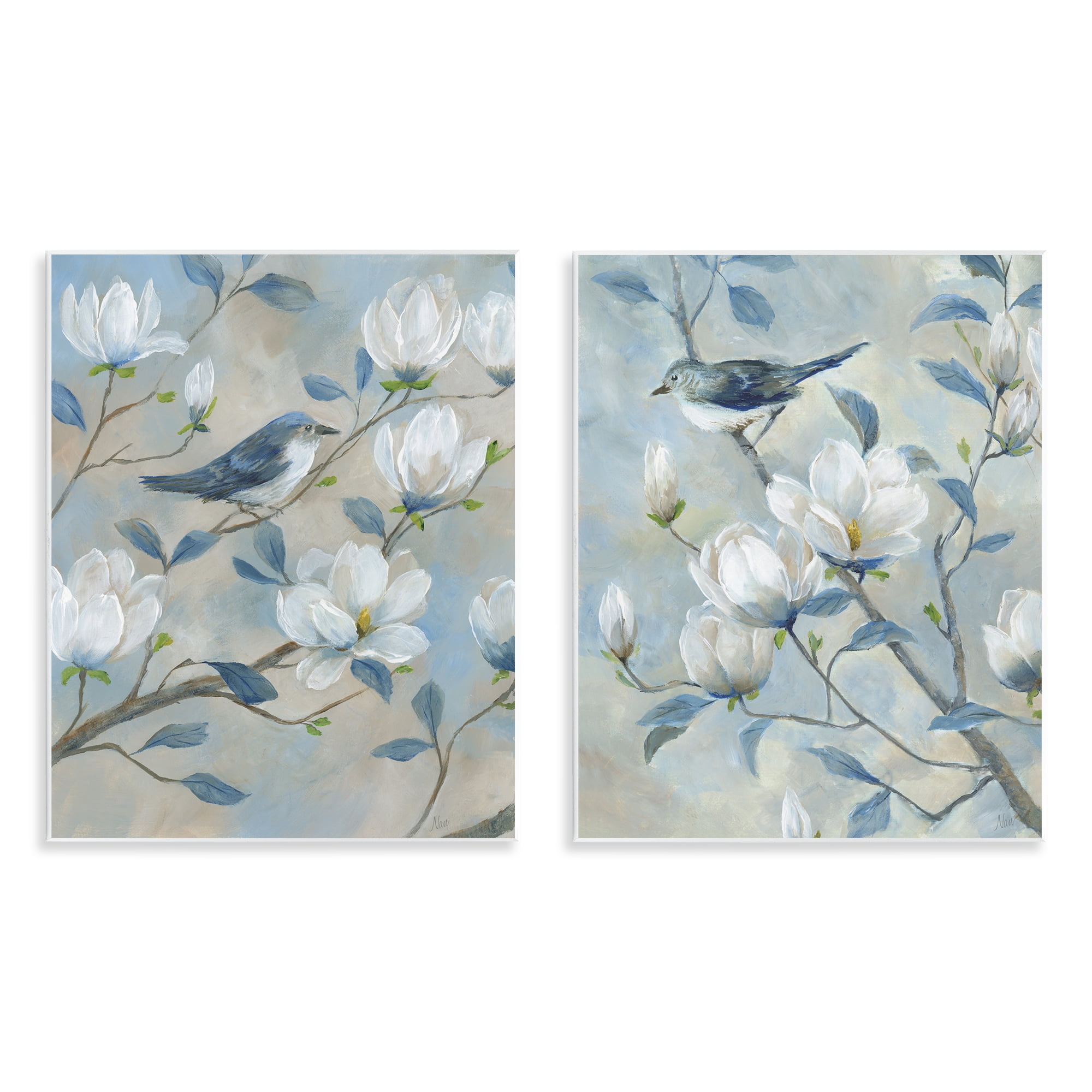 Stupell Industries Blue Birds in Magnolia Tree 2 Piece Wall Plaque Art Set, design by Nan